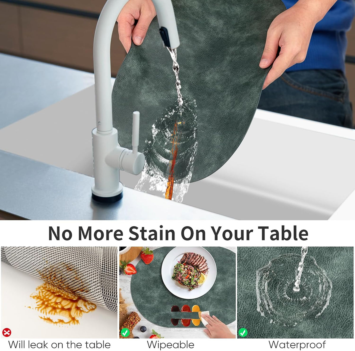 ADRIMER Placemats, Heat Resistant Oval Placemats Set of 12 Washable 12 x 17 Inch, Waterproof Table Mats, Wipeable Pu
