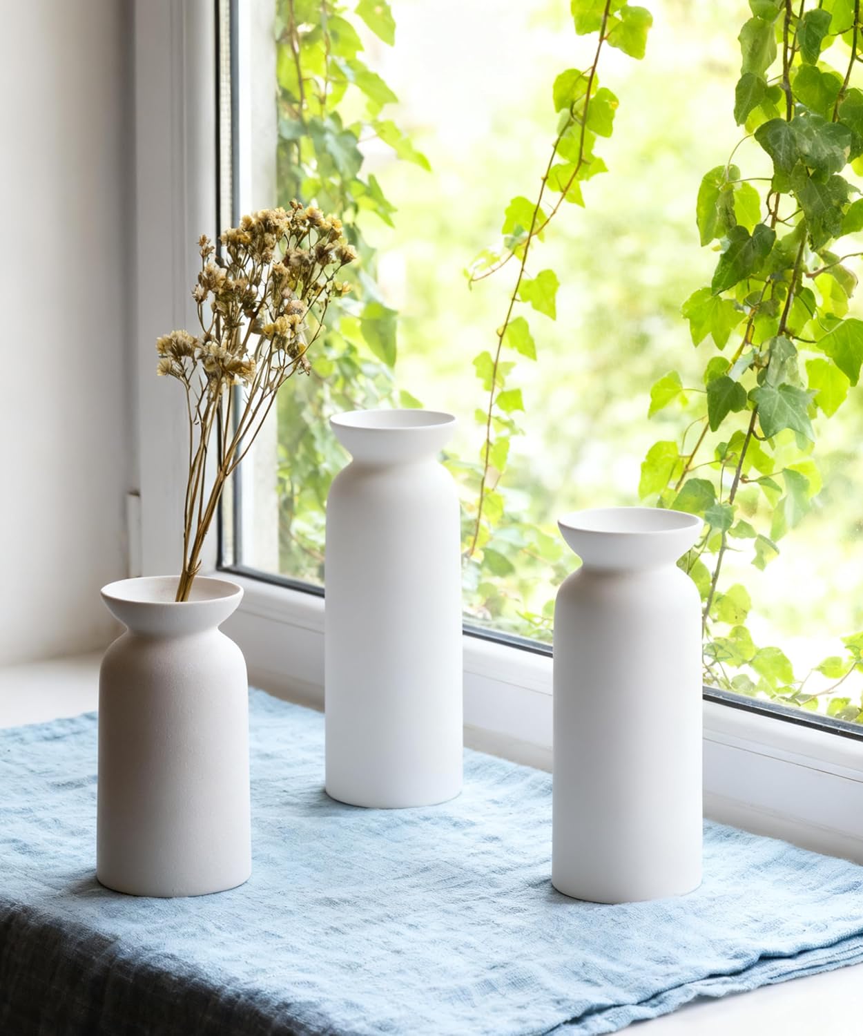 White Ceramic Vase Small Flower Vases for Decor Modern Boho Farmhouse Style / White-vt12 / Set of 3