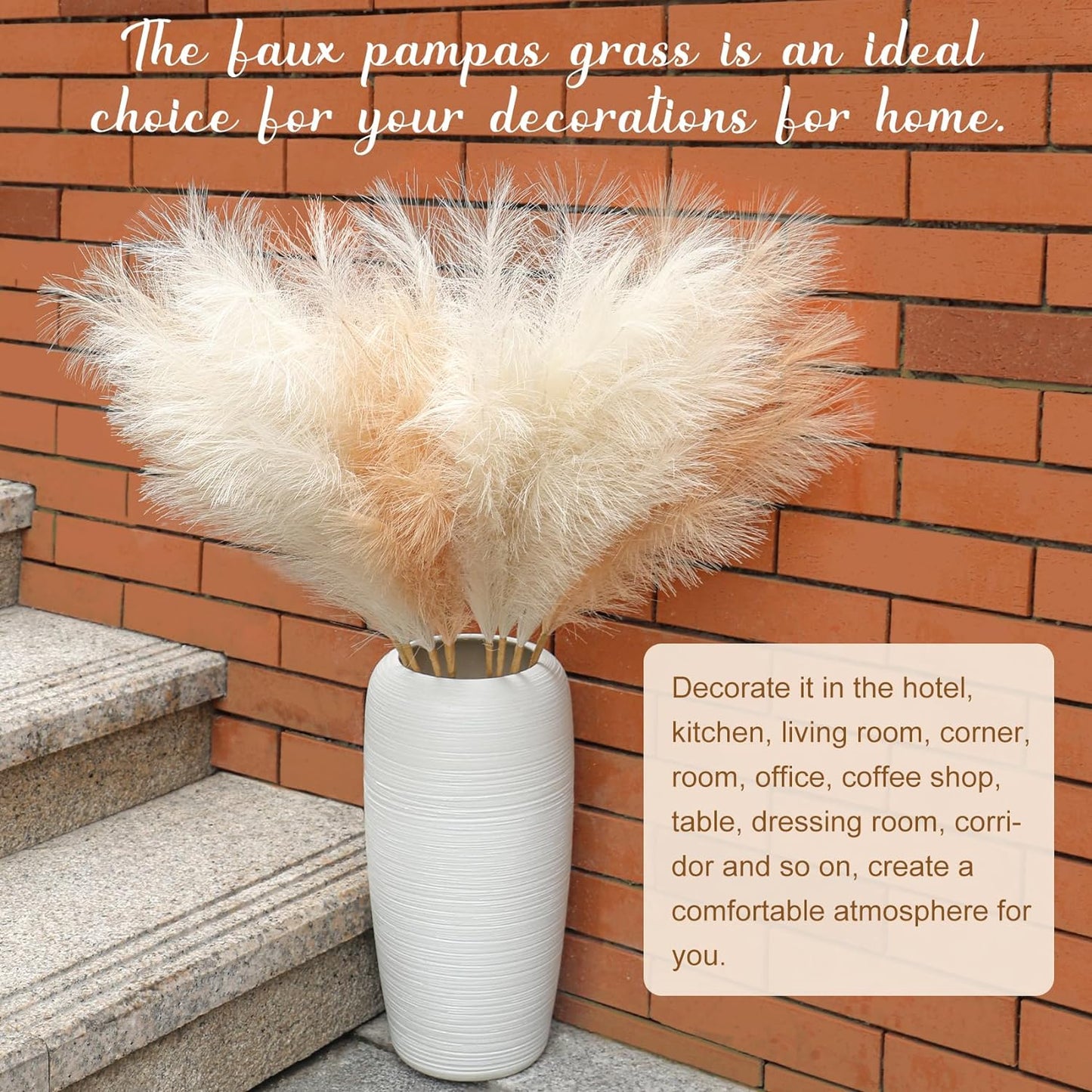Faux Pampas Grass Decor 38''/97cm Tall Artificial Large Pompous Pompas Floral / Beige / Set of 8