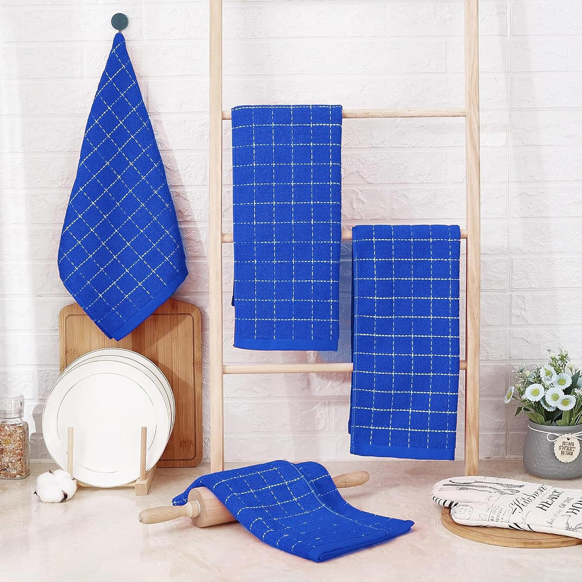 Homaxy 100% Cotton Terry Kitchen Towels, 6 Pack, Blueberry | Ultra Soft and Absorbent Dish Towels for Kitchen, Suitable