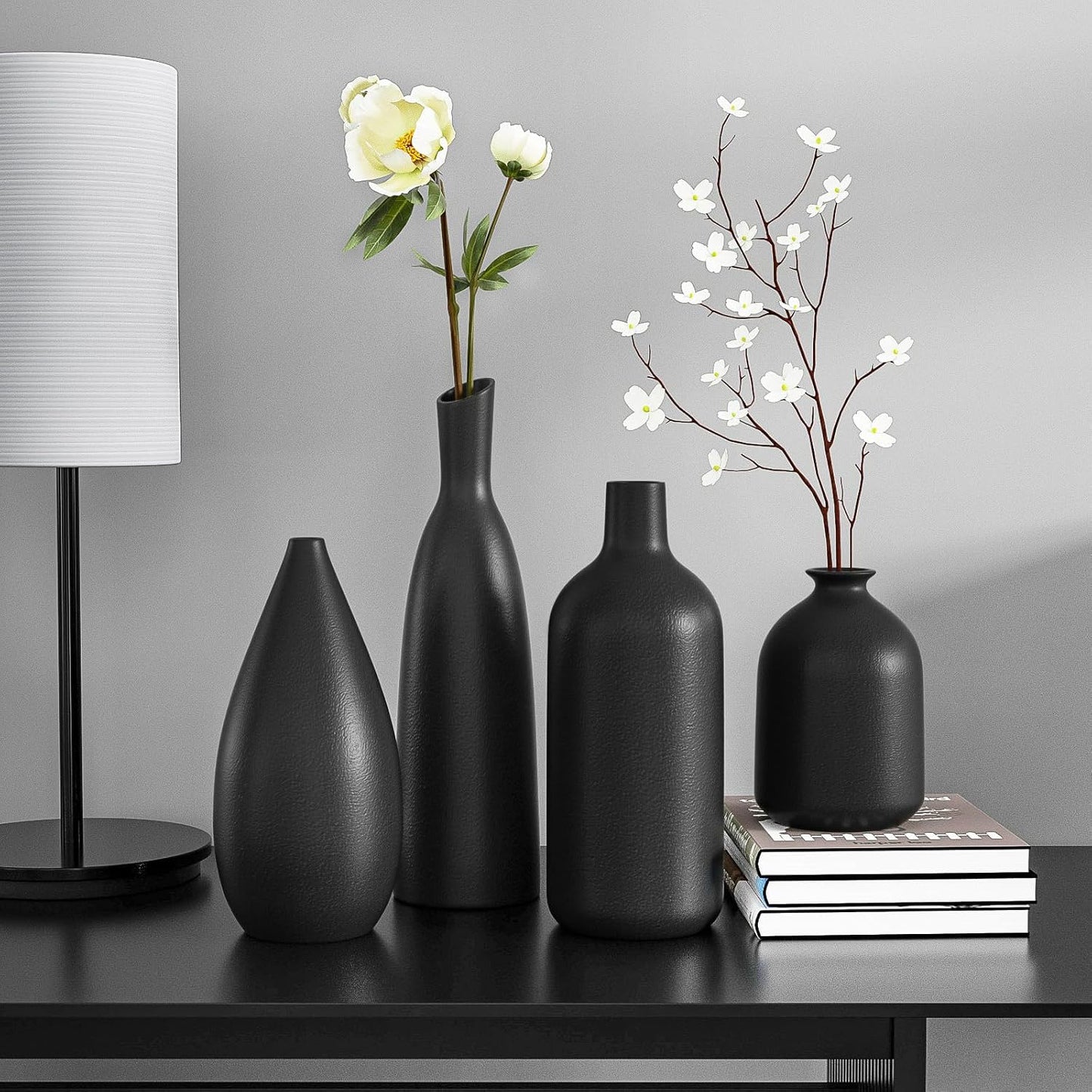 Black Ceramic Vase / Black*4 / Set of 4