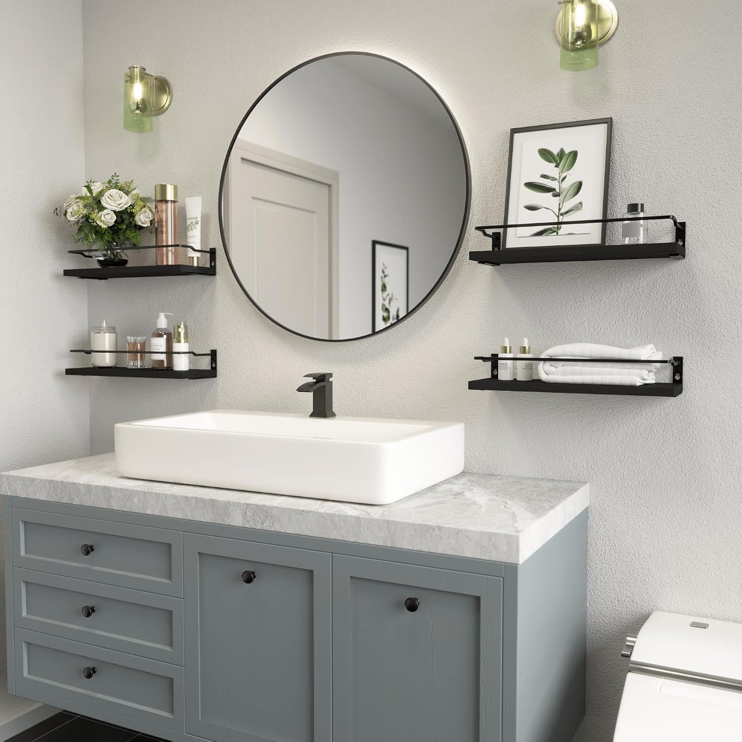 RICHER HOUSE Floating Shelves Bathroom, Small Wall Shelf Over Toilet 4 Set | Wall Mounted Shelves Decor for Bathroom