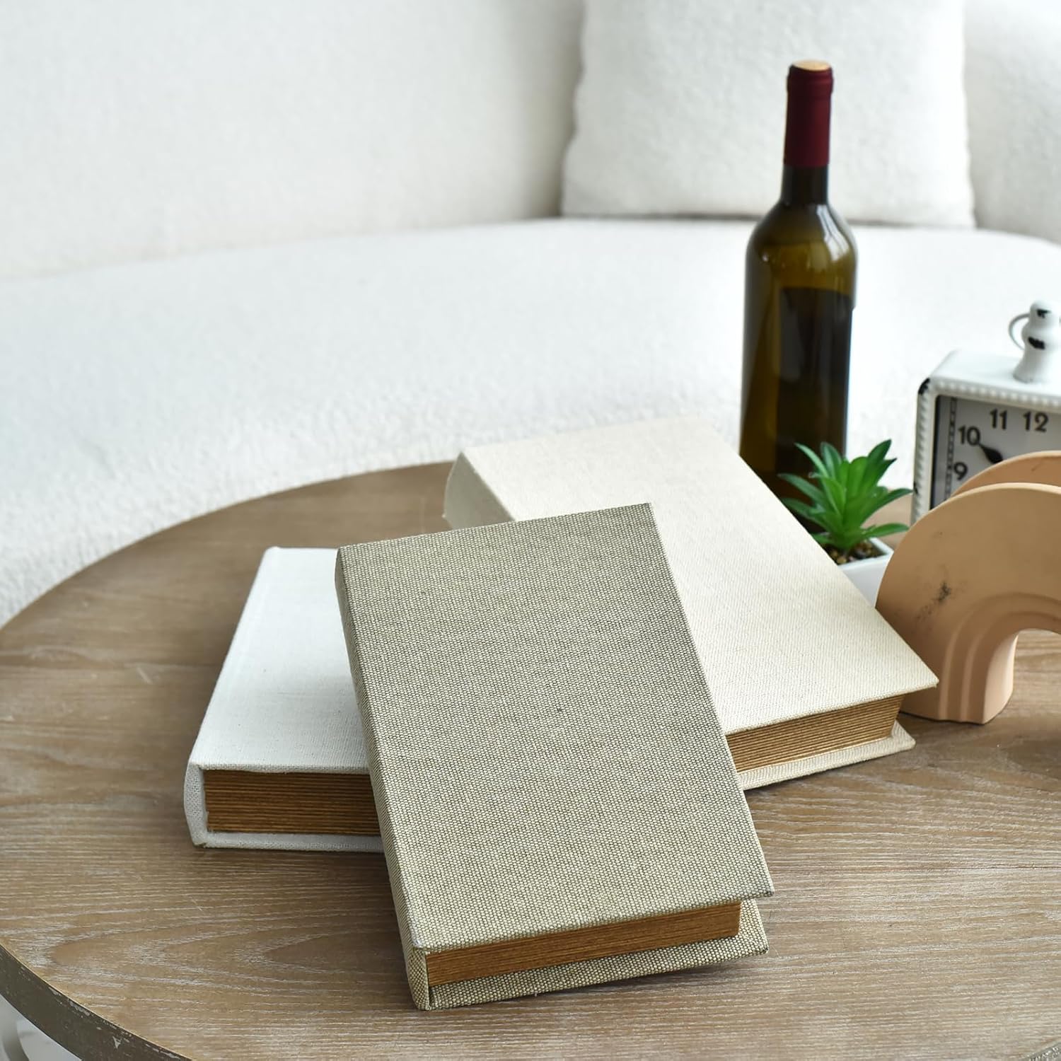 Modern Linen and Wood Decorative Faux Book Boxes / Taupe,beige,off-white / Set of 10