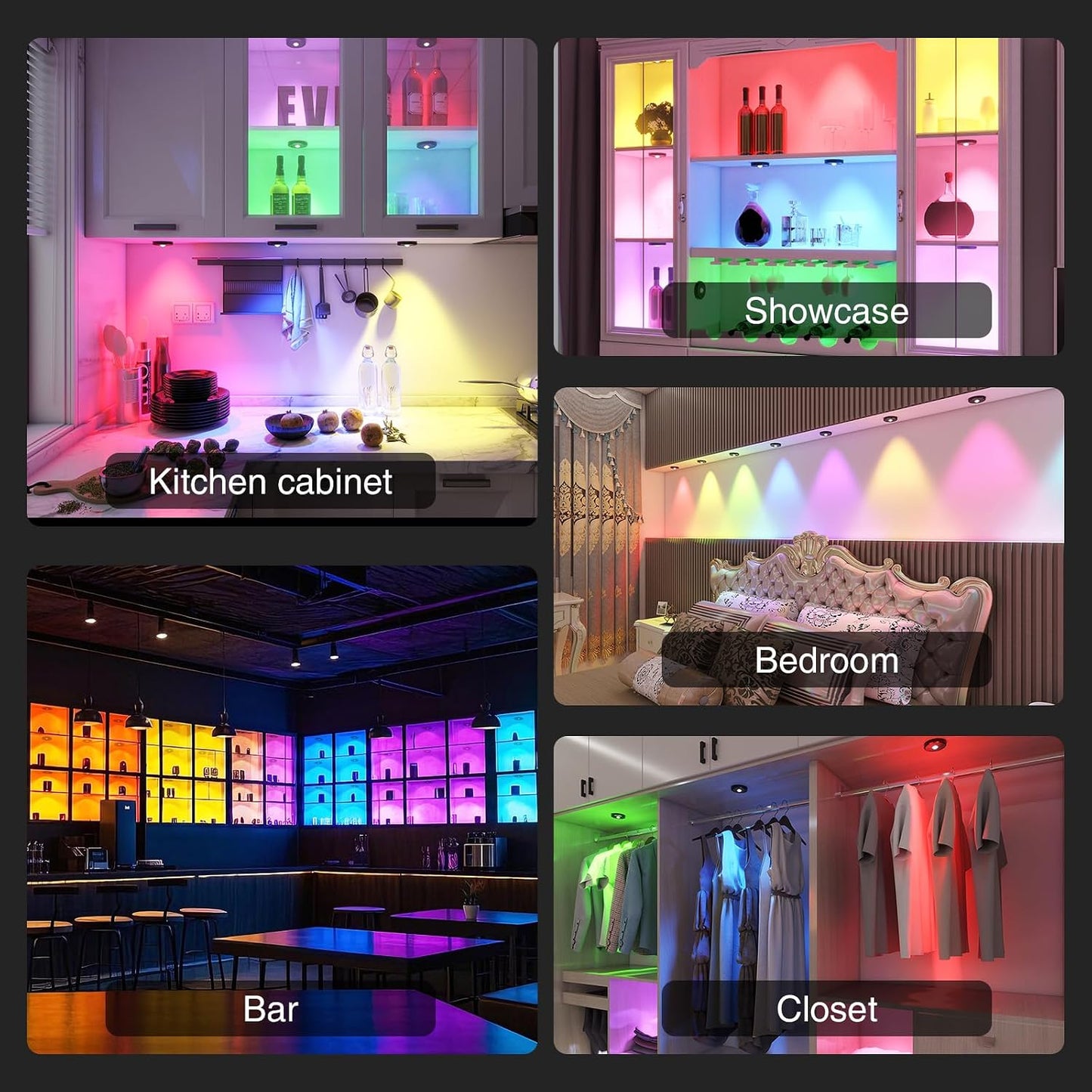 RGB Puck Lights with Remote Control, 2000mAh Rechargeable Stick on Led Lights, 9 Colors & 2 Dynamic, Tap Light with