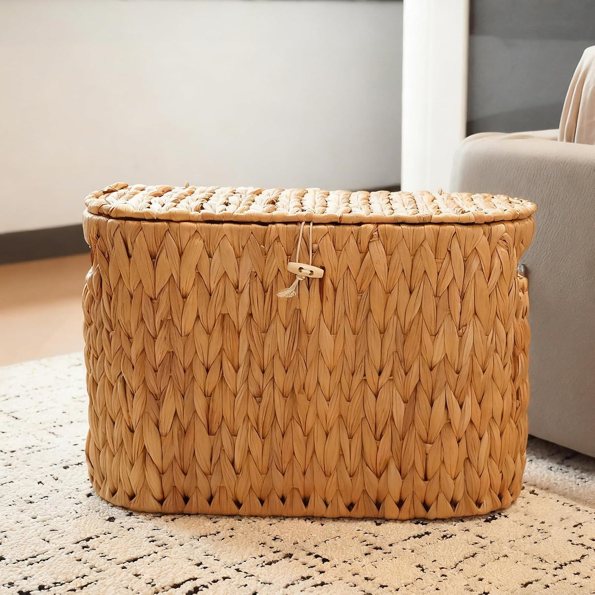 PINXIURY Water Hyacinth Toilet Paper Storage Basket, Bathroom Toilet Organizer with Lid, Woven Toilet Paper Holder for