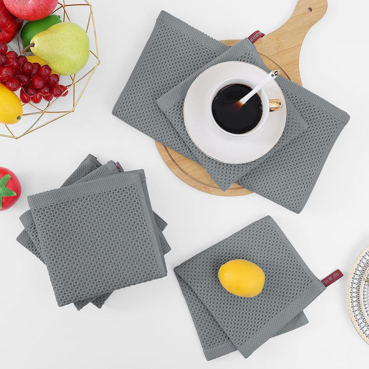 Homaxy 100% Cotton Waffle Weave Kitchen Dish Cloths 24-Pack, Grey | 12 x 12 Inches, Ultra Soft Absorbent Dish Towels