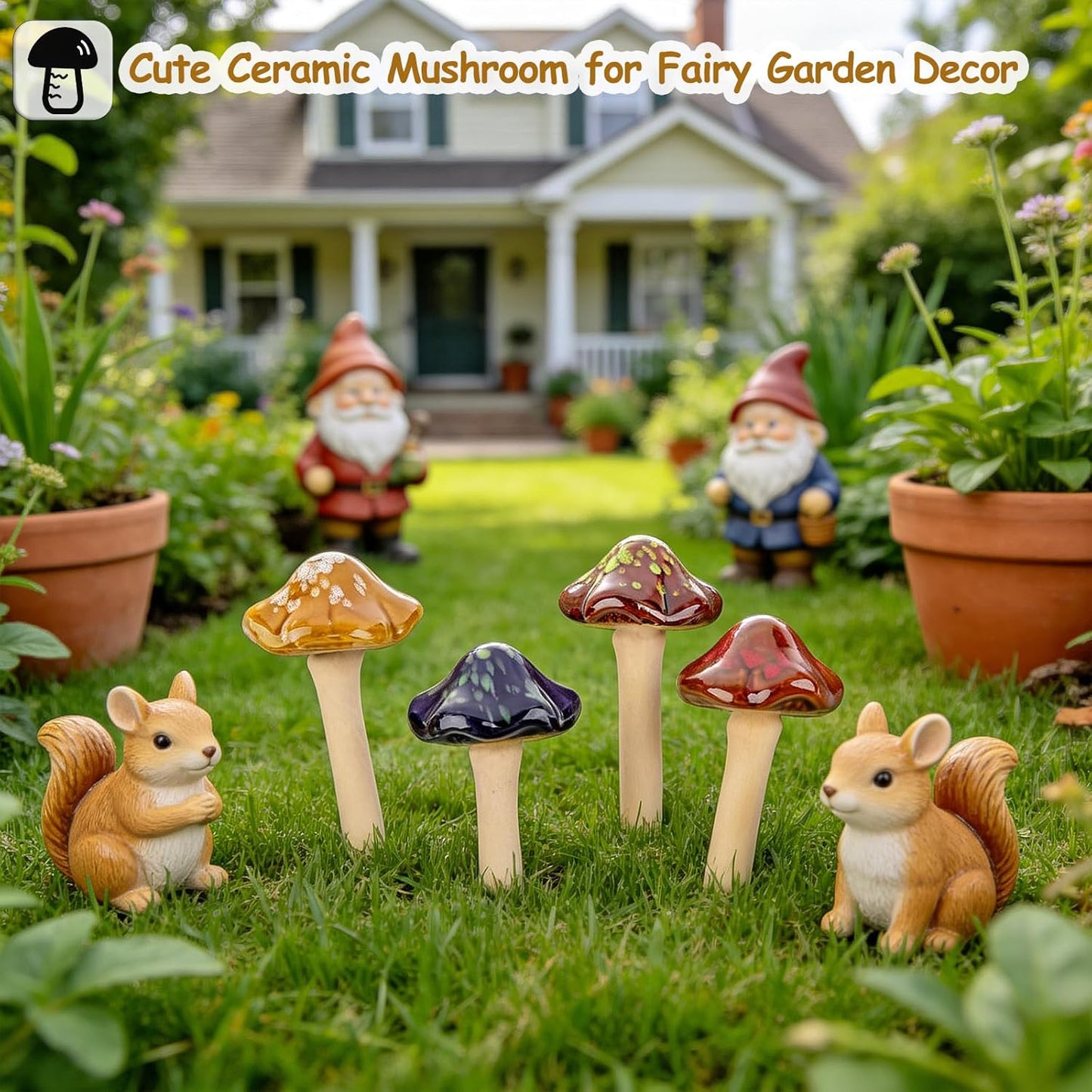 Ceramic Mushroom Garden Decor Pottery Ornament Figurine