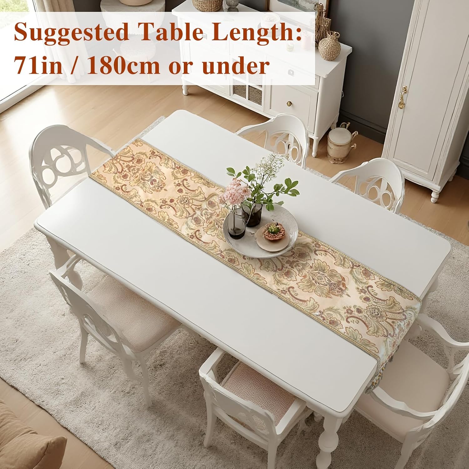 kilofly Elegant Floral Brocade Jacquard Table Runner Tassels (96 x 12 inches)