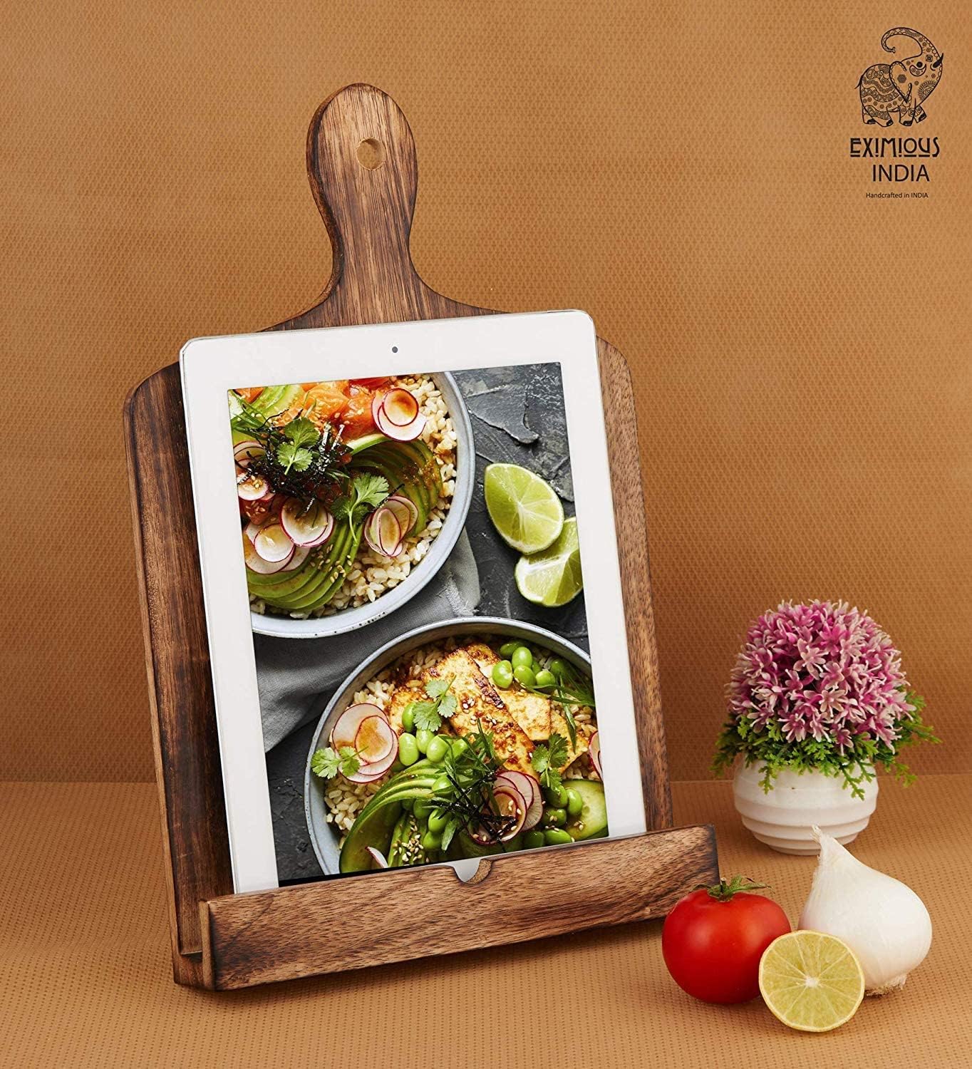 Wedding Gifts Solid Wood Cookbook Stand for Kitchen Counter Recipie Book Holder for Cooking, Chopping Board Style