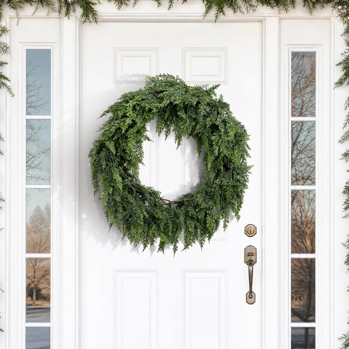 4 Pcs Double Color Christmas Norfolk Pine Garlands for Mantle Fireplace | 6 Ft Real Touch Artificial Cedar Garland
