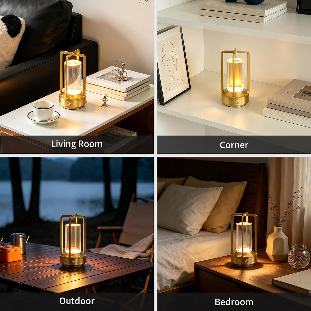 Crystal Lantern Light Outdoor Rechargeable Cordless Set of 2 Table Lamp, Touch Dimmable Battery Operated Table Light