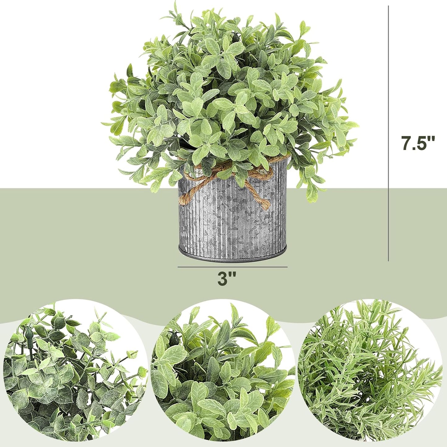 Small Fake Plants in Farmhouse Galvanized Metal Pots Potted Artificial / Grey / 3 Inch / Set of 3