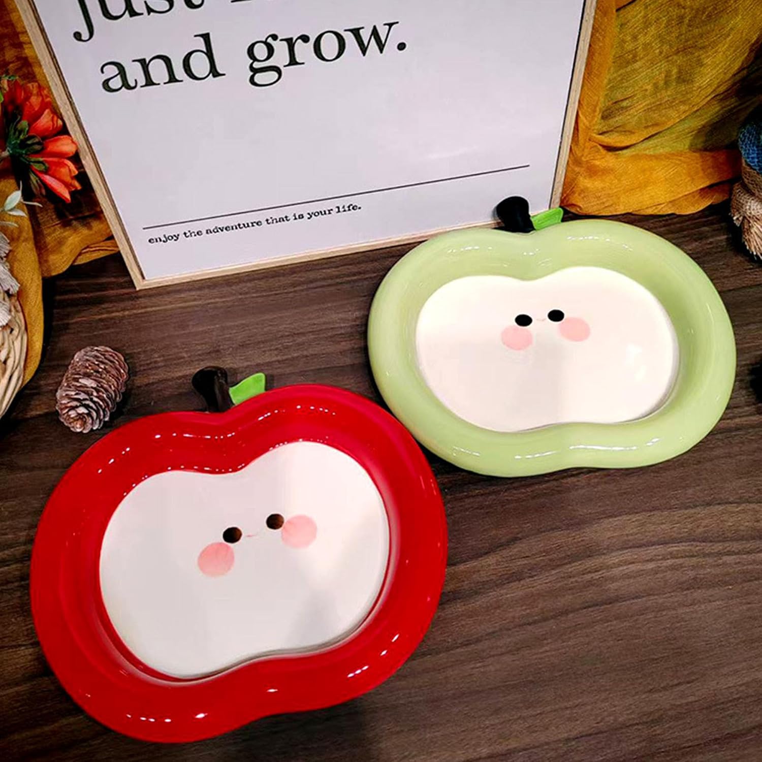 Green Apple Jewelry Tray Ceramic Ring Holder Dish " Key / #b Green Apple Jewelry Tray / 8.7 x 8.3