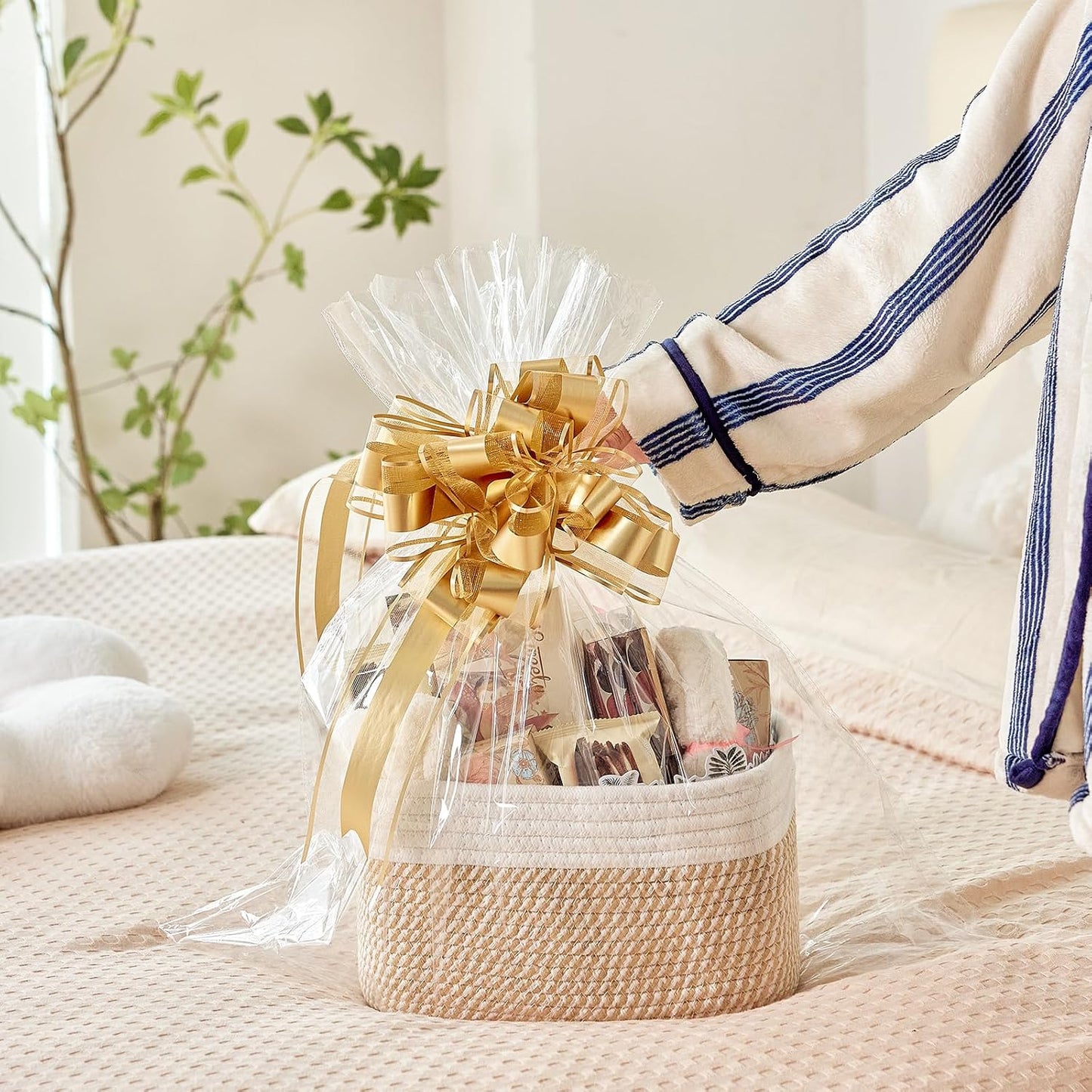 Bathroom Storage Basket / White & Mixed Camel / 10.6 x 6.7 x 6.7