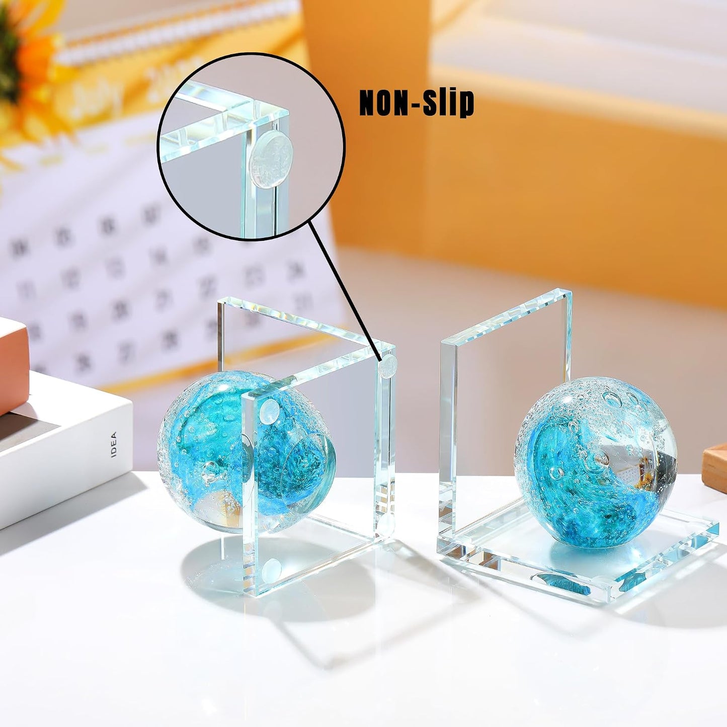 Glass Bookends / Book Ends / Light Blue+green