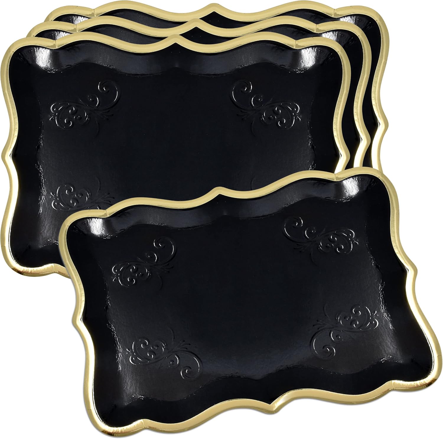 10 Black Rectangle Trays / Black, Gold / 9 x 13