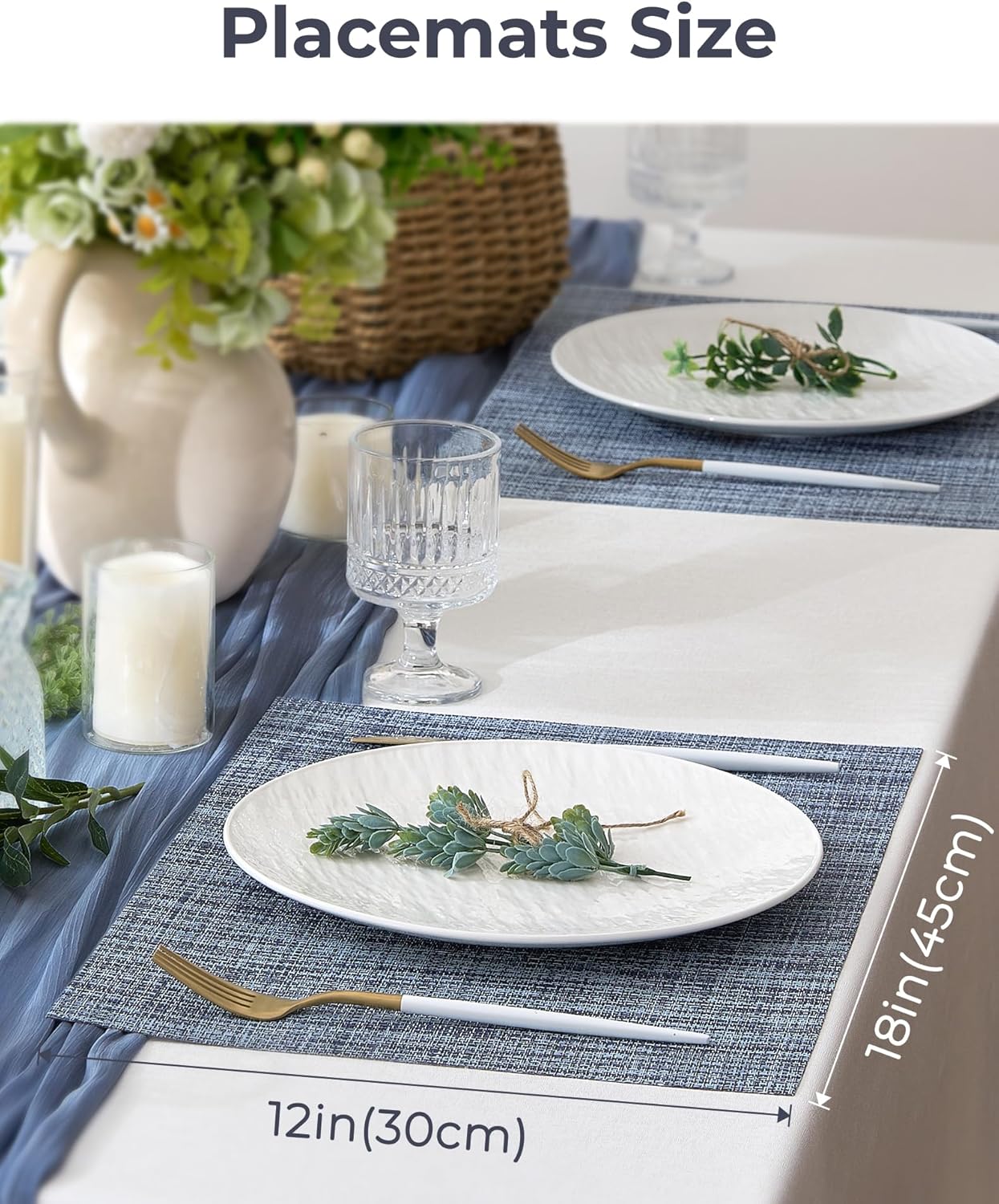 Deep Navy Woven Placemats / C1- Deep Navy / Set of 8