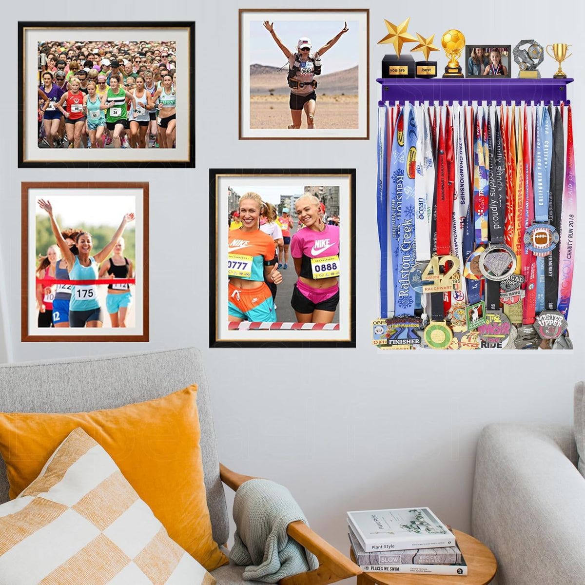 Non-Slip Trophy Shelf,Trophy and Medal Display Shelf, Medal Hanger Display For Wall with 16inchL,Shelves For Trophies
