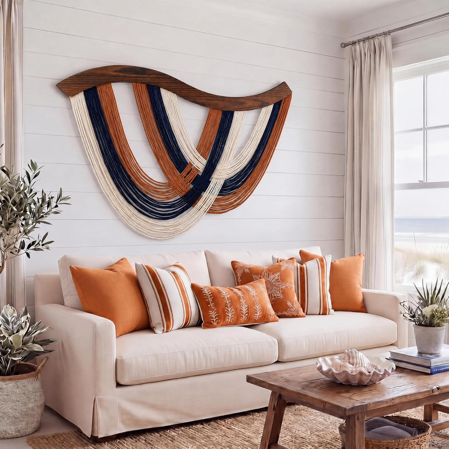 Boho Decor Handmade Cotton Rope Tapestry / Modern Bohemian / Navy