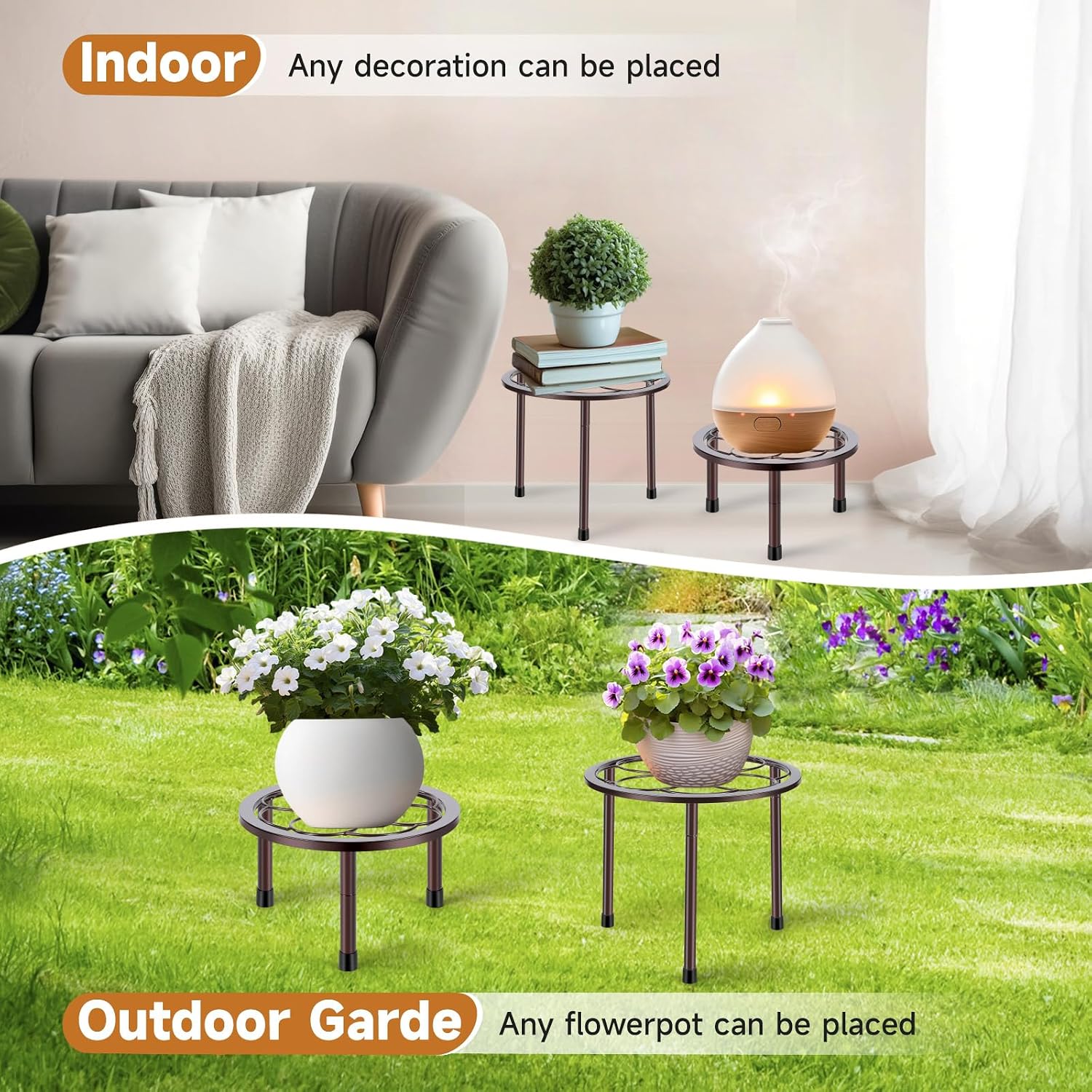 Amaoot 5 Pack Metal Plant Stand, Iron Plant Stands for Indoor and Outdoor | Flower Pot Stands for Multiple Plant, Black