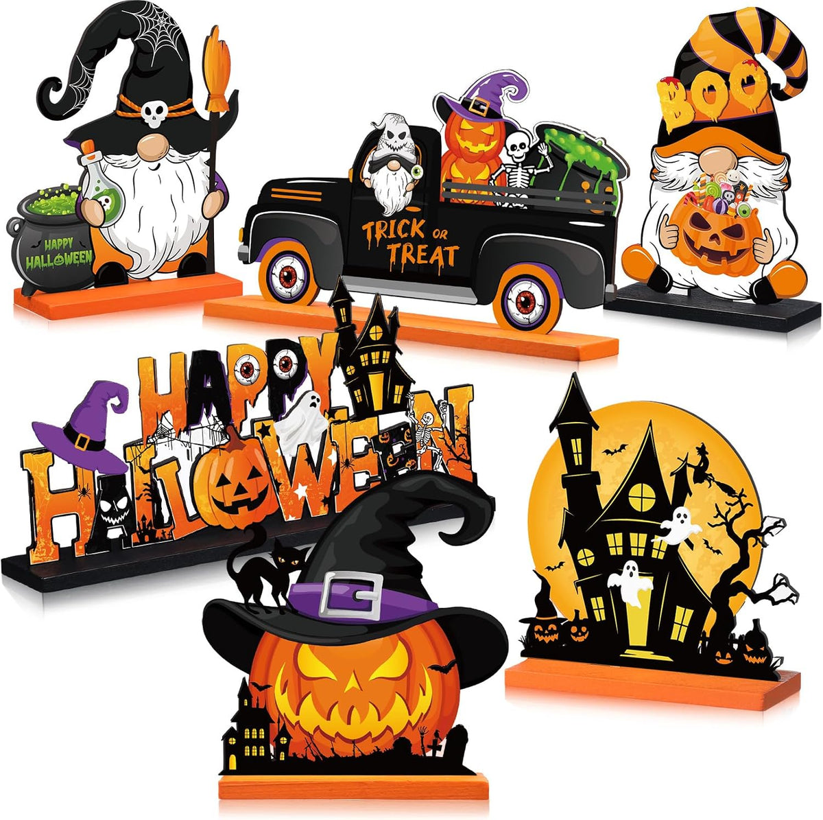 Soaoo 6 Pieces Halloween Wooden Table Centerpieces Decoration