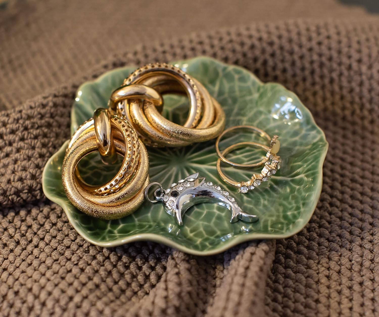 Handmade Ceramic Porcelain Decorative Plate Dish Catchall Miniature / Lotus Leaf Gn 4 / Green