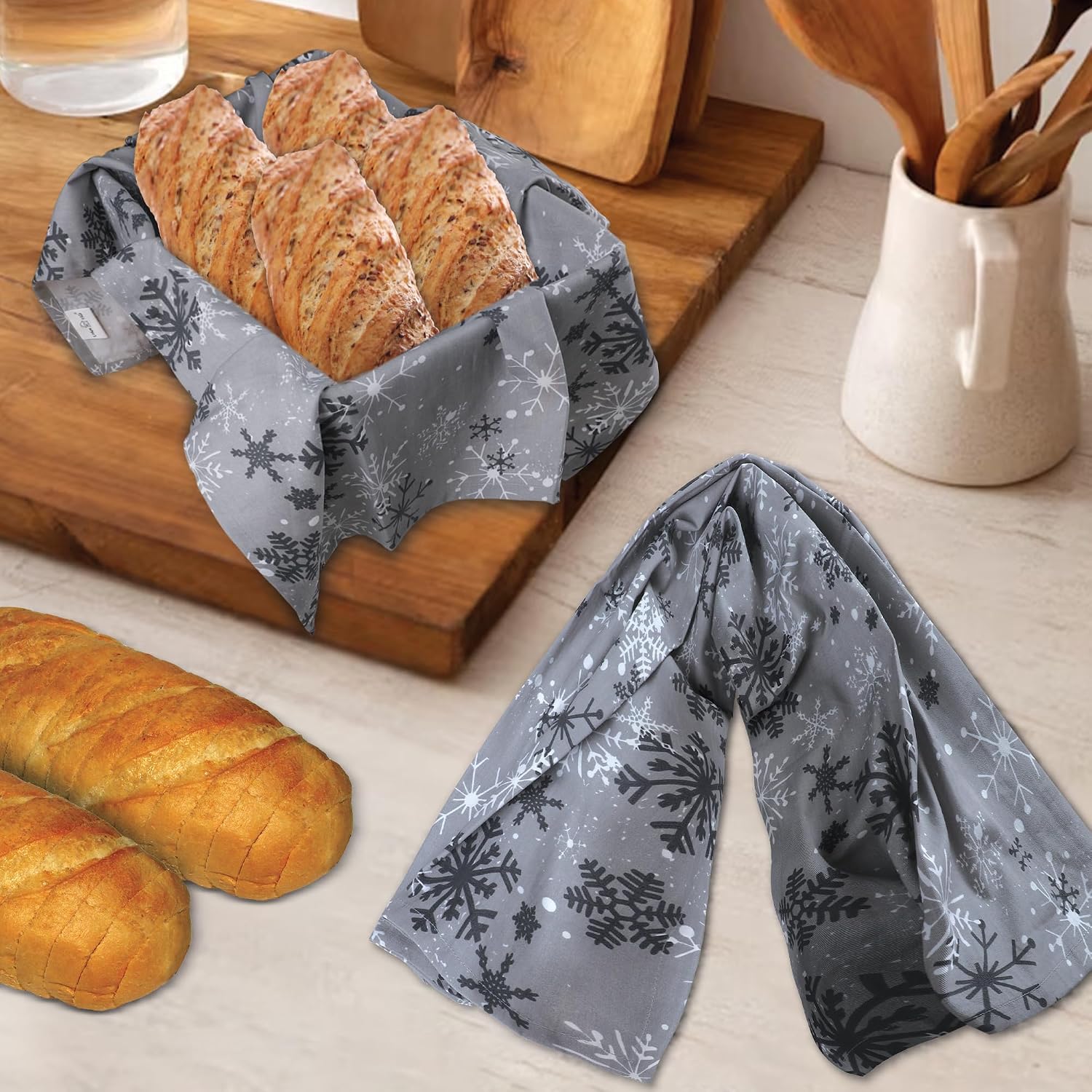 Urban Villa Kitchen Towels Cotton Dish Towels 20”x30” (Set of 6) Grey Snow