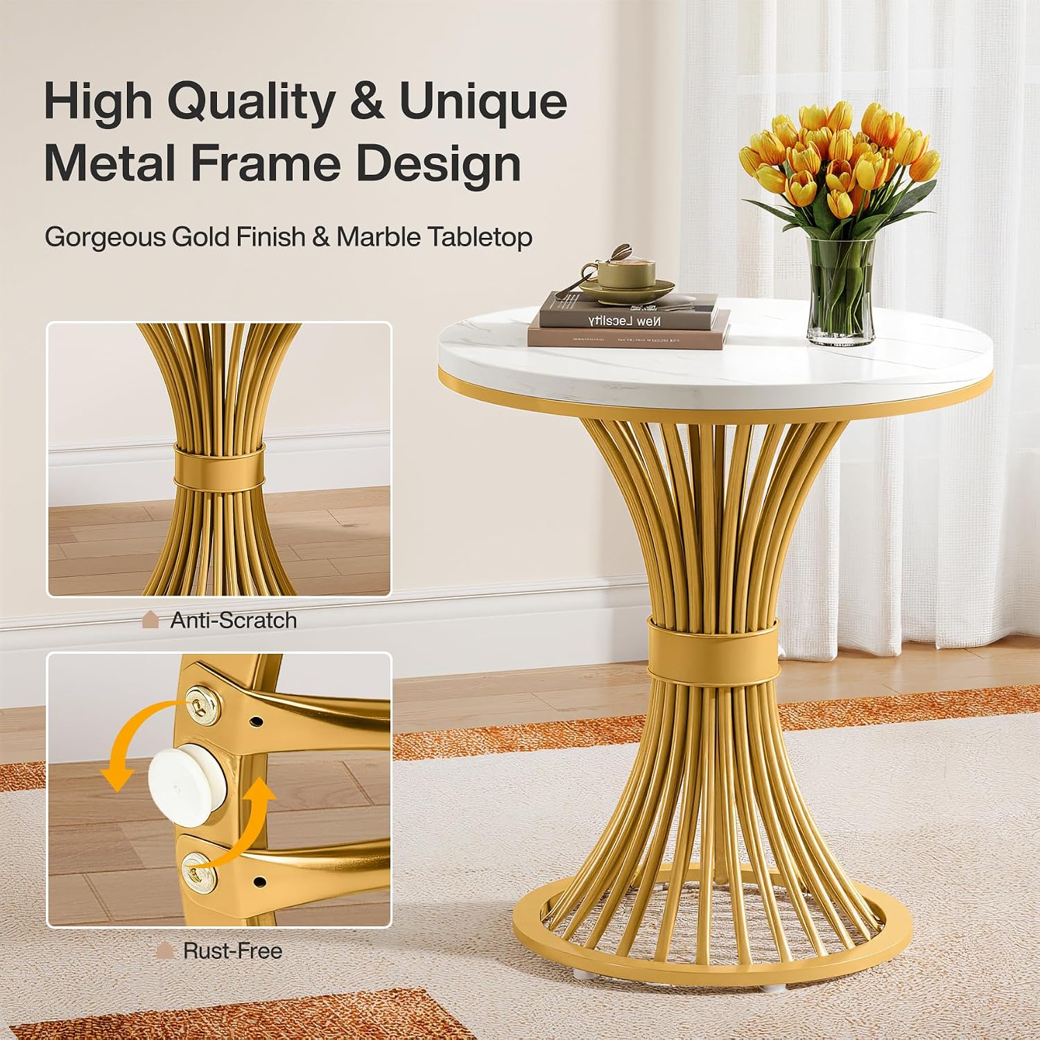 Modern Faux Marble Side Table / Gold