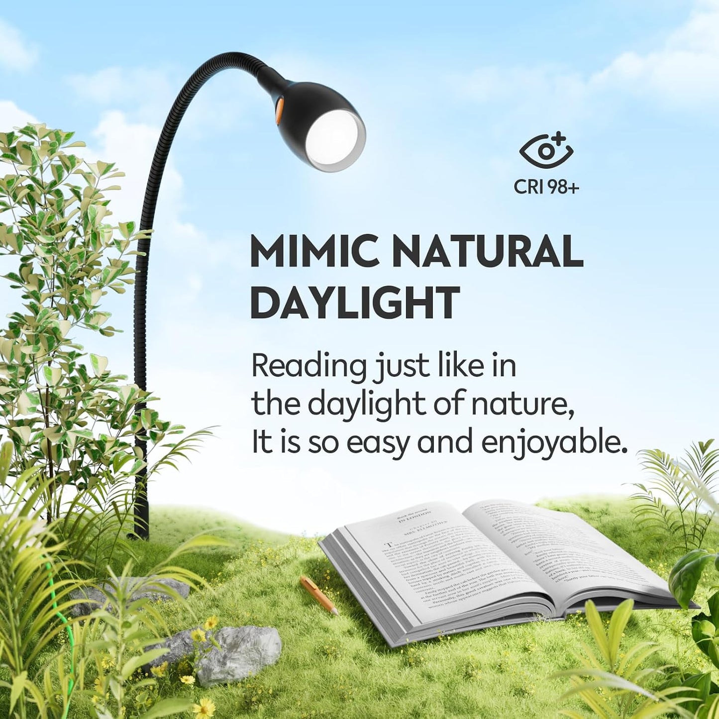 acegoo Wall/Headboard Mounted Reading Light with Handy Head Switch | CRI 98+ LED, 4000K & Amber Nightlight, Flexible