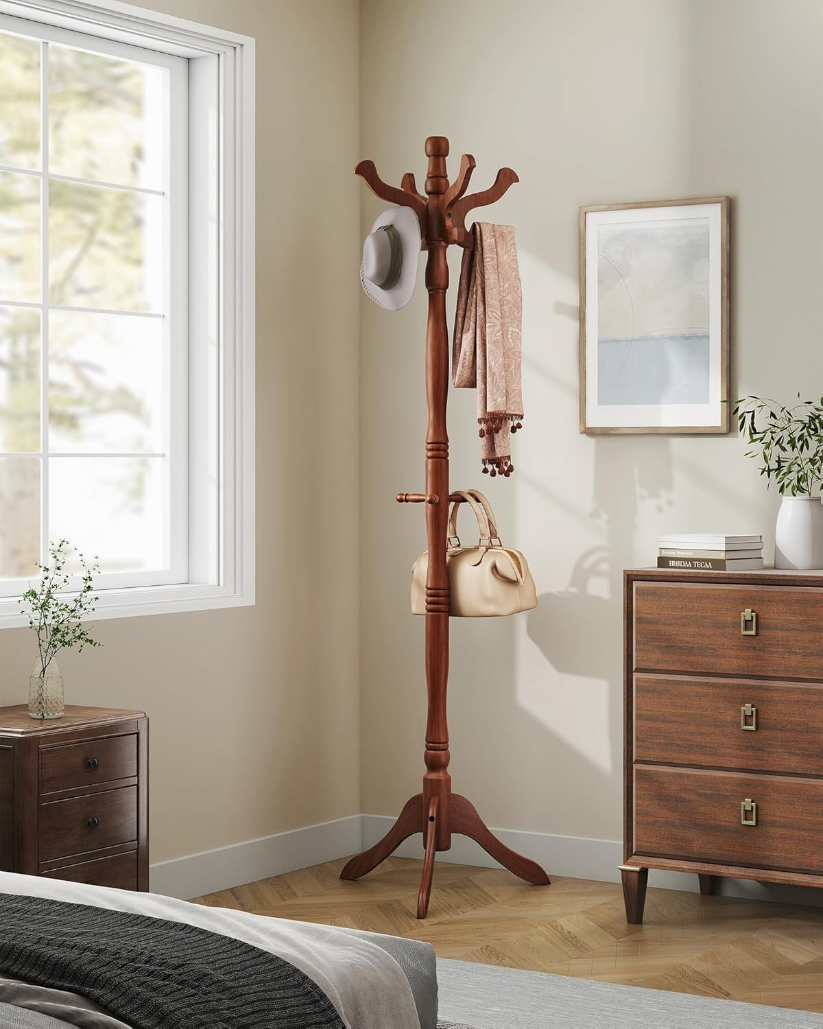 VASAGLE Freestanding Coat Rack, Rubber Wood Coat Tree with 11 Hooks | Hat Stand Garment Rack, 20.5 x 17.8 x 70.9 inch