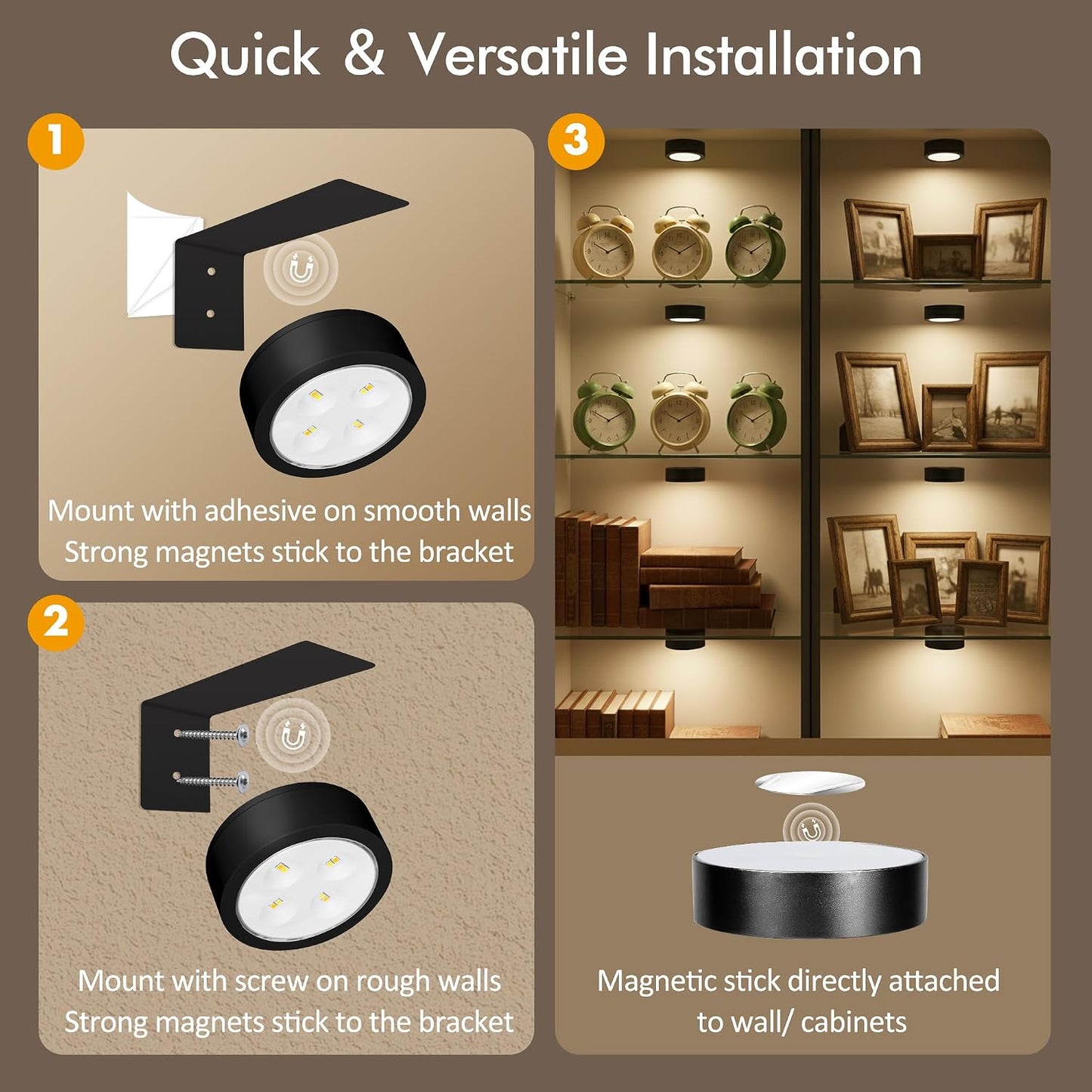Picture Lights for Wall, Rechargeable Battery Wireless Poster Lights, Black | LED Magnetic Painting Light with Remote