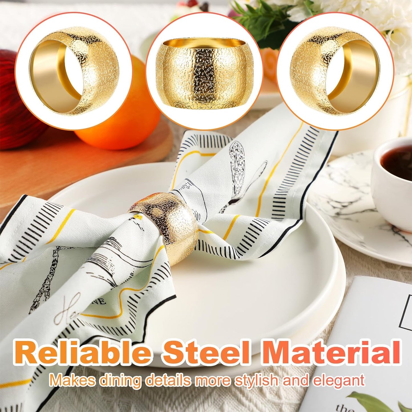 Lallisa 36 Pcs Gold Napkin Rings Bulk Metal Classic Brass Napkin Ring Holders Elegant Farmhouse Cloth Table Decorations