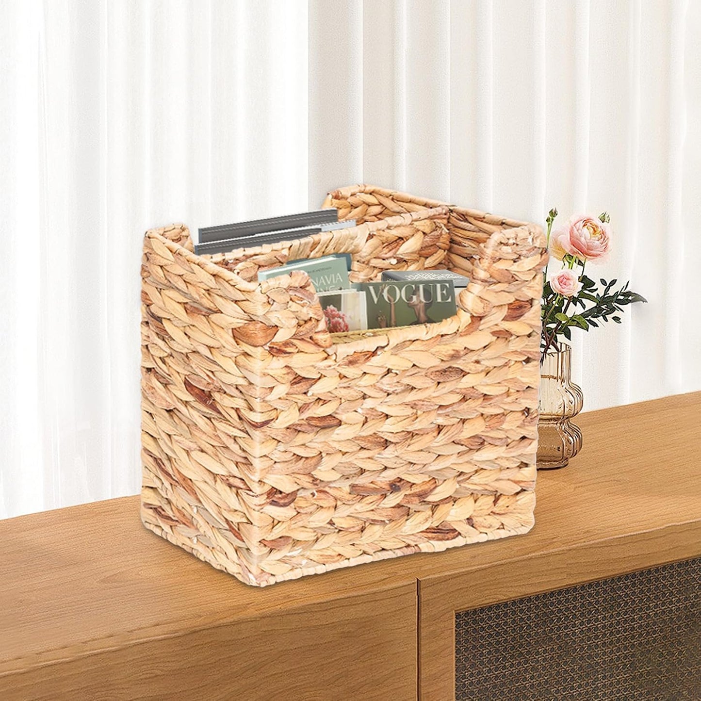 Magazines Holder - Wicker Magazine Rack, Handwoven Magazine Holders for Bathroom, Magazine Organizer for Books