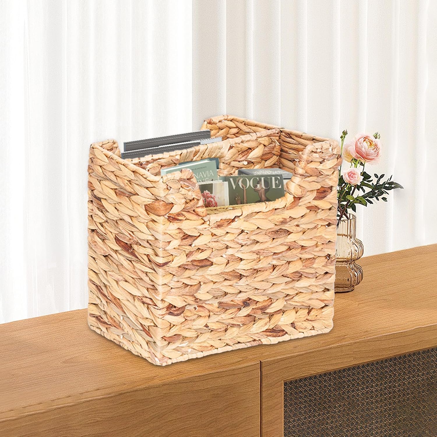 Magazines Holder - Wicker Magazine Rack, Handwoven Magazine Holders for Bathroom, Magazine Organizer for Books