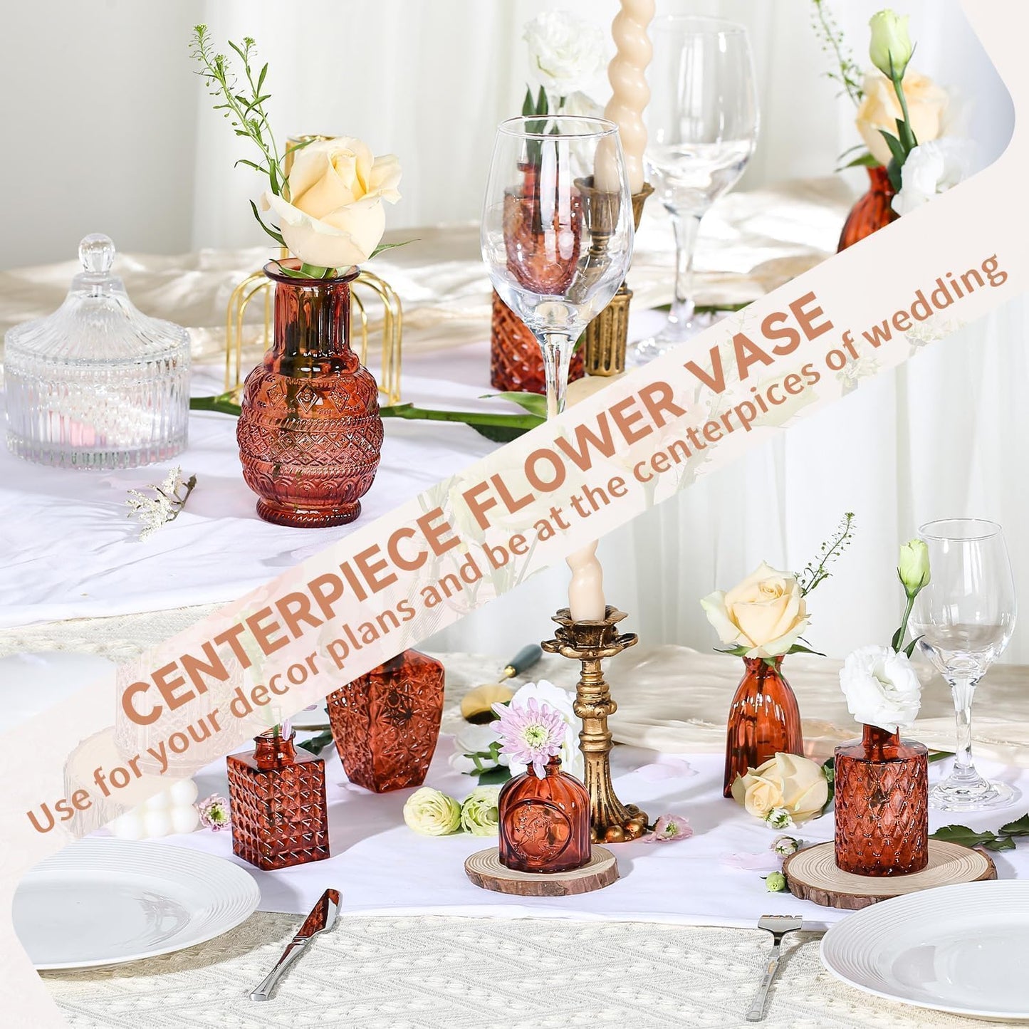 Clear Bud Vases for Flowers / Brown / Set of 12