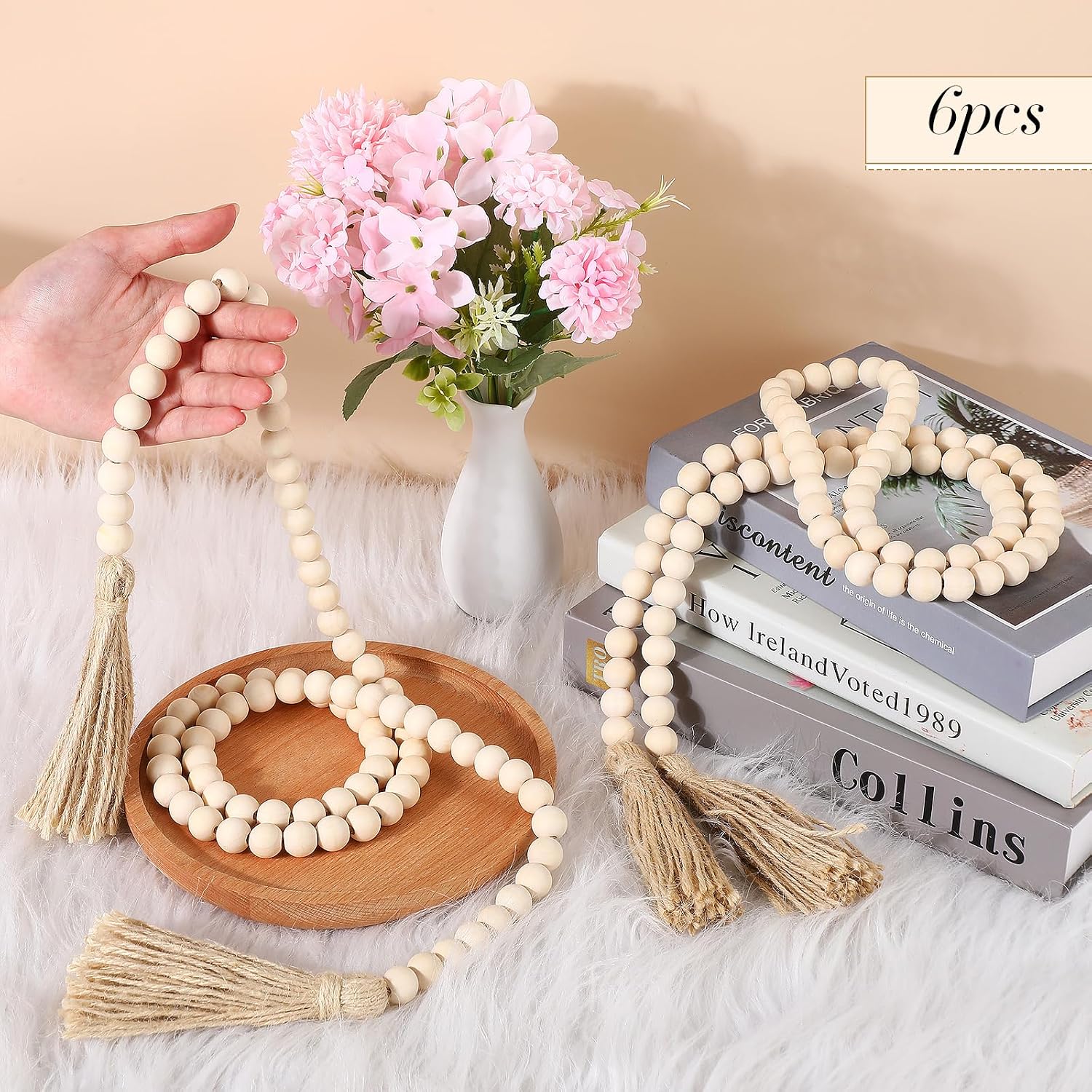 58'' Bead Garland / Wood / Set of 6