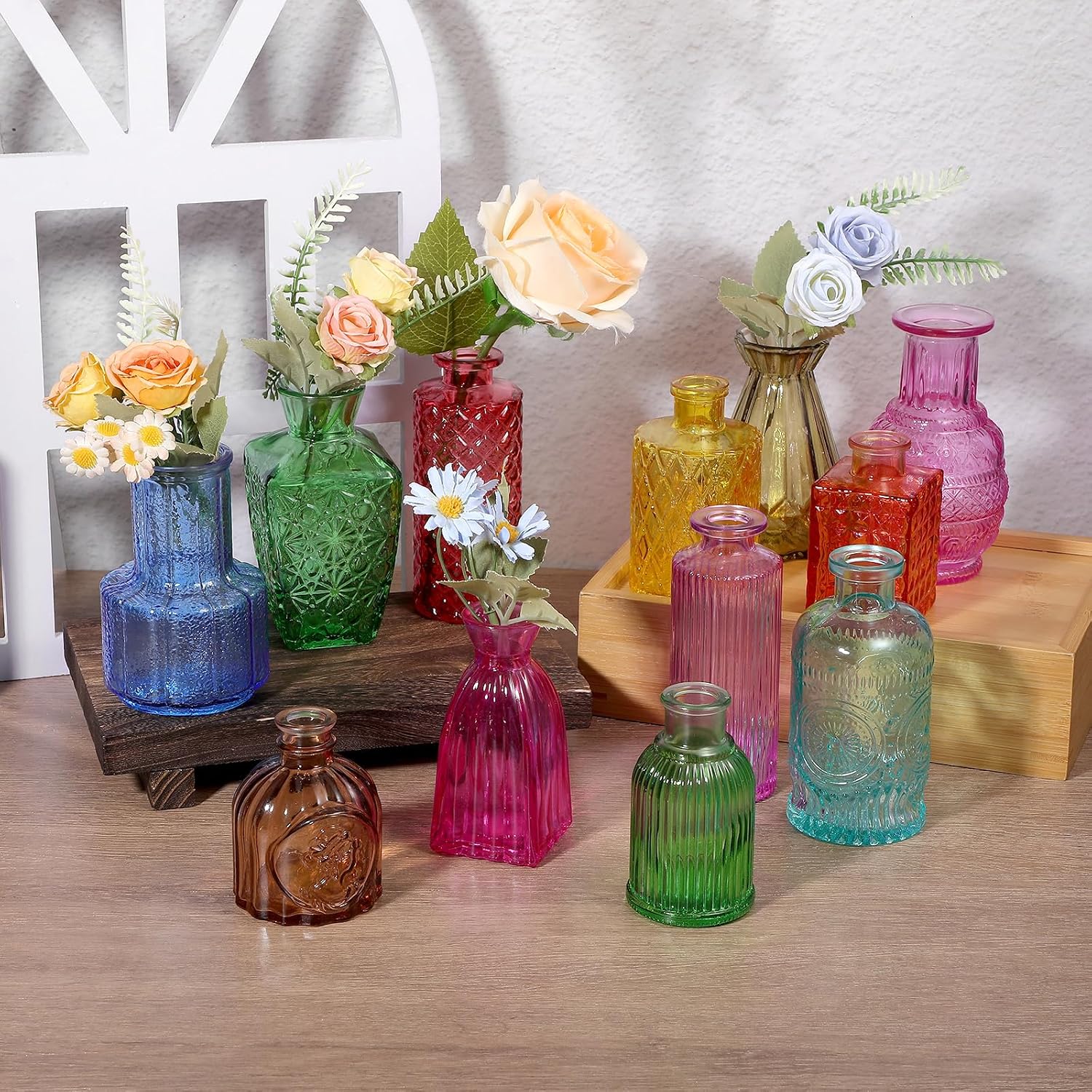 Colored Glass Bud Vases / Set of 12