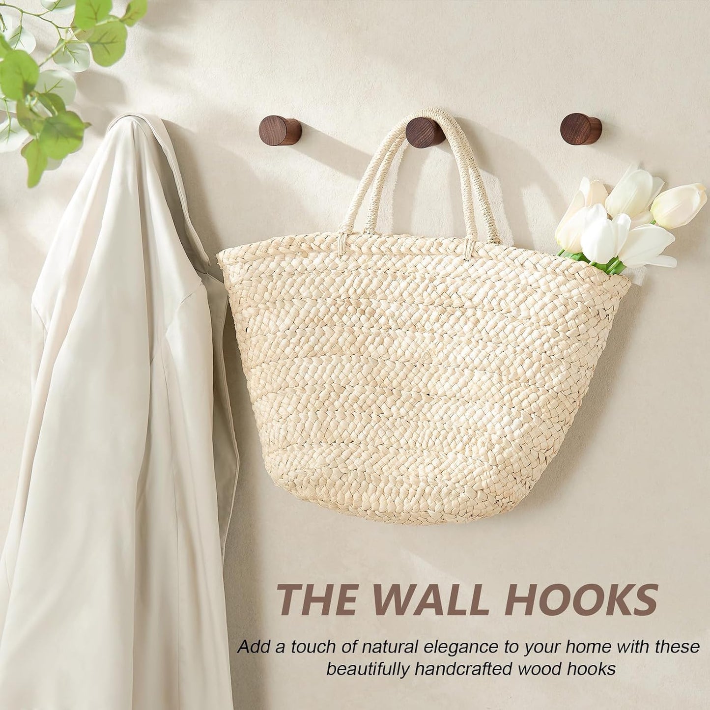 Wooden Wall Hooks / 4 Hooks / Walnut / Set of 4