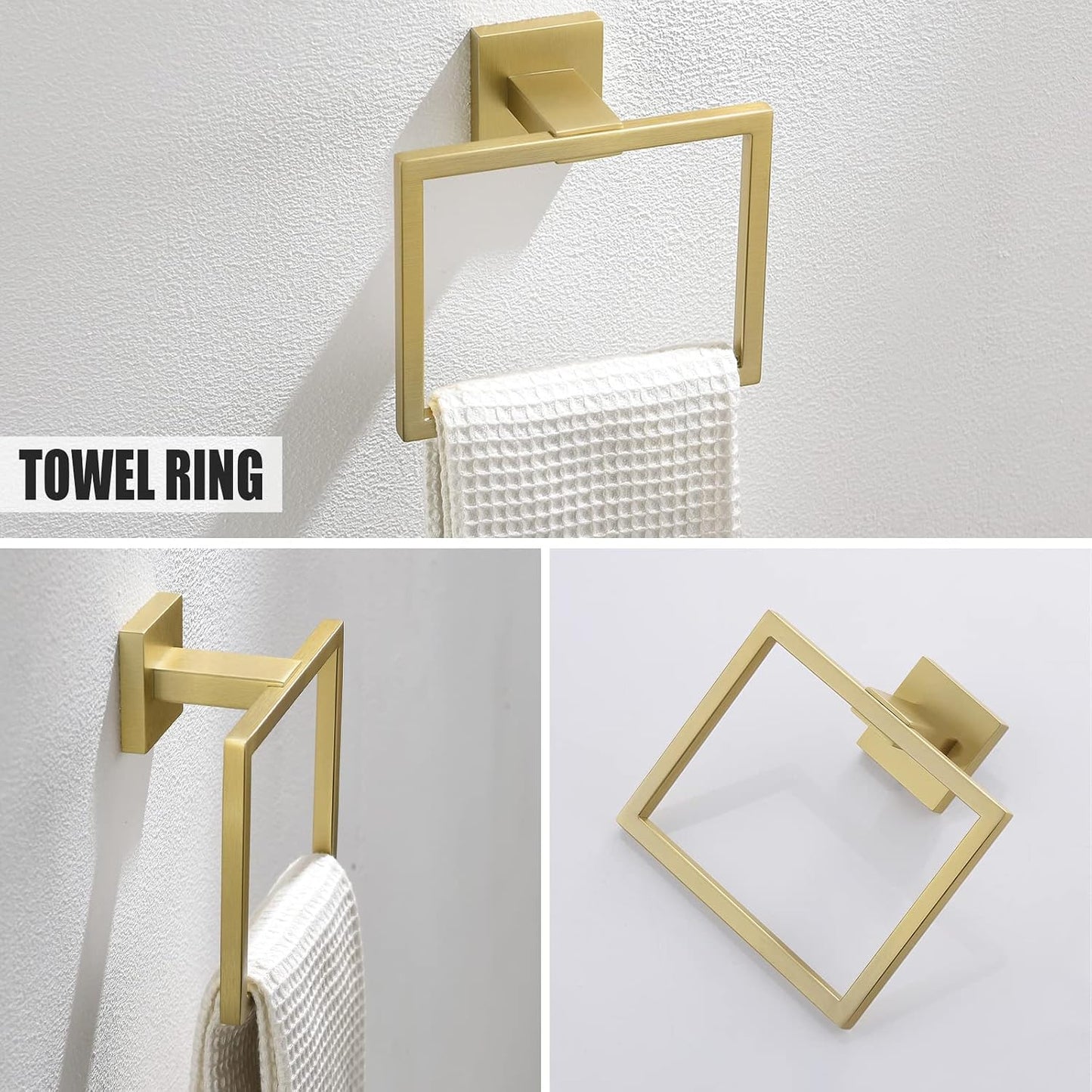 YACVCL 5 Piece Bathroom Hardware Set Brushed Gold, SUS304 Stainless Steel 23.6 Inch Bathroom Towel Holder Set, Brushed