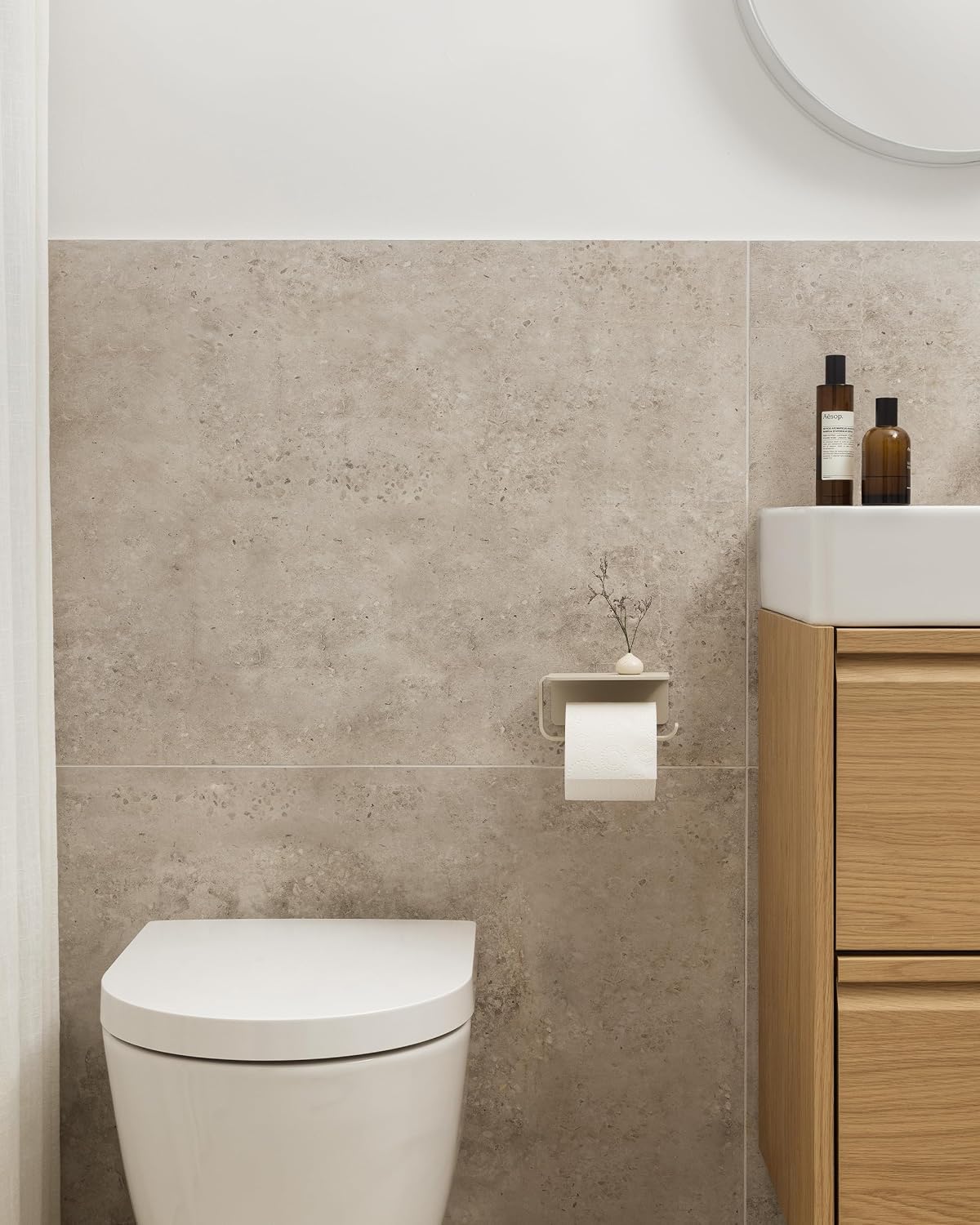 KAZAI. Toilet Paper Holder Wall Mount No Drill | Adhesive Toilet Paper Holder with Shelf | Bathroom Tissue Holder