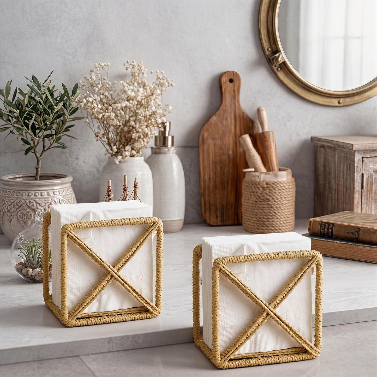 Rattan Napkin Holder Square Wicker Napkin Holder / Set of 2