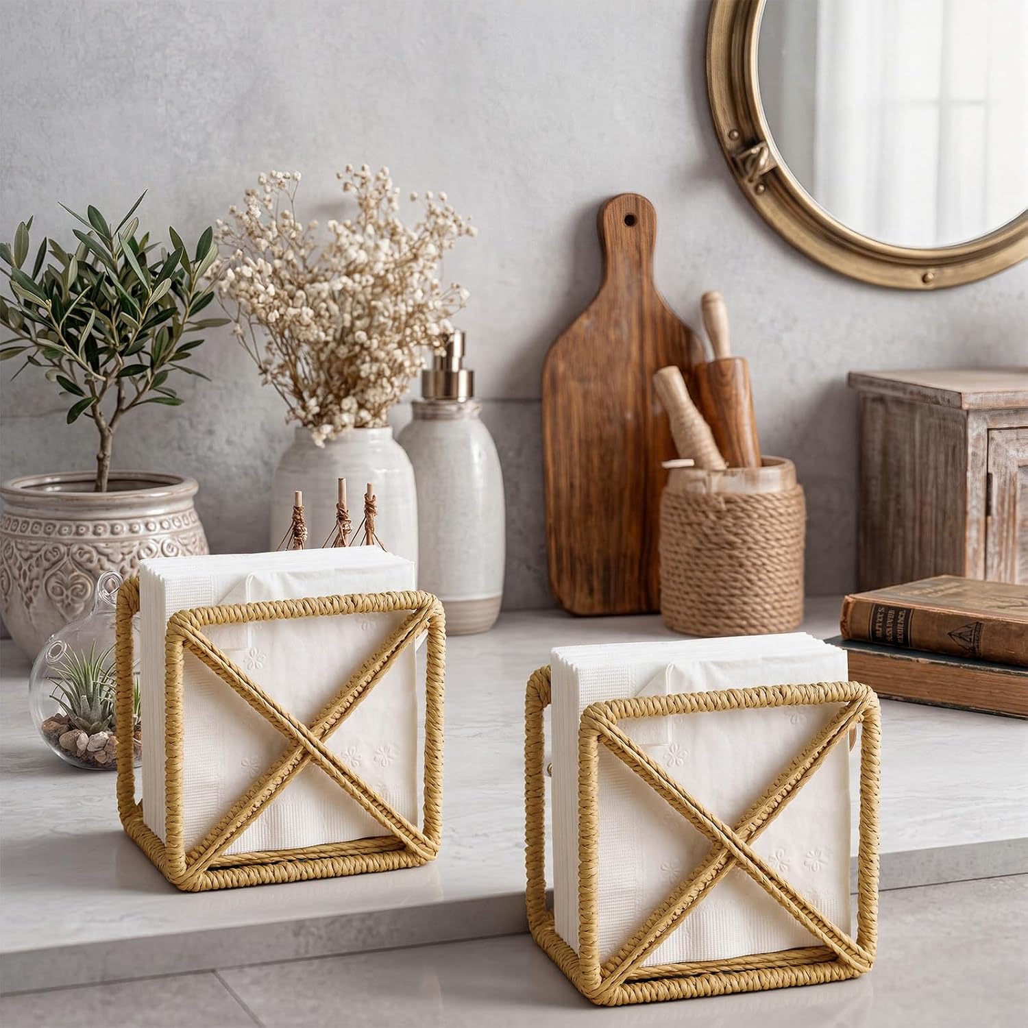 Rattan Napkin Holder Square Wicker Napkin Holder / Set of 2