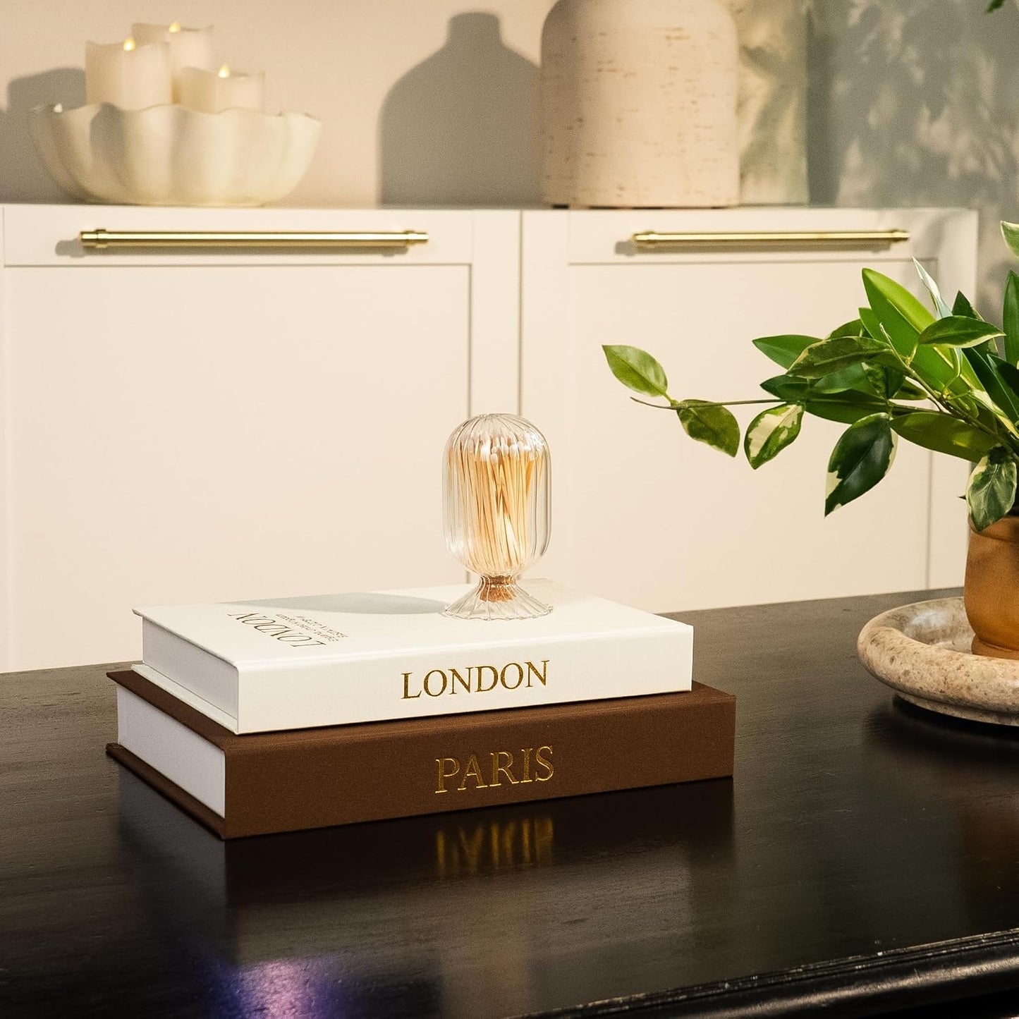 Faux Linen Book Boxes / Dark Brown/beige / Modern / Set of 2