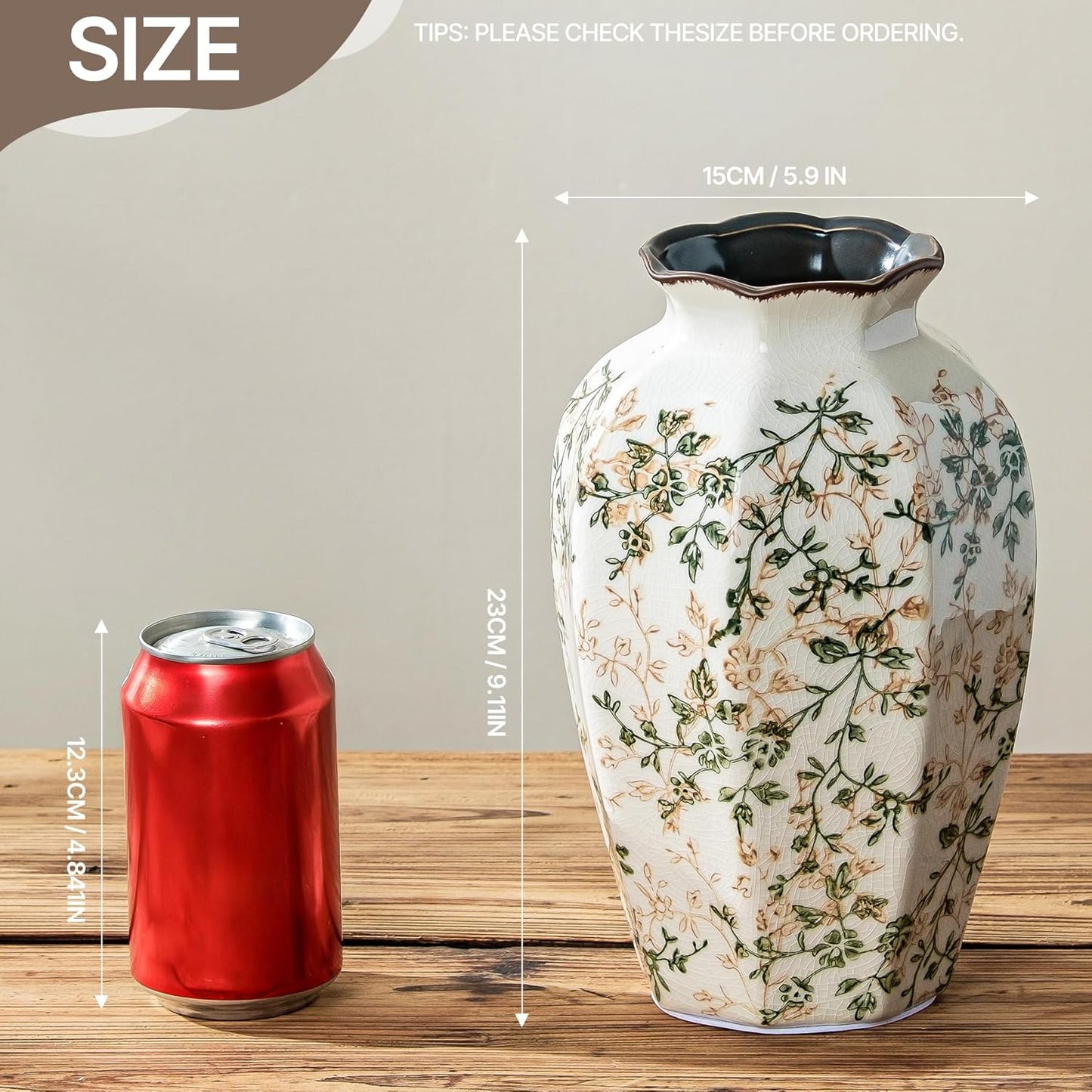 Ceramic Flower Vase / 02-green and Beige