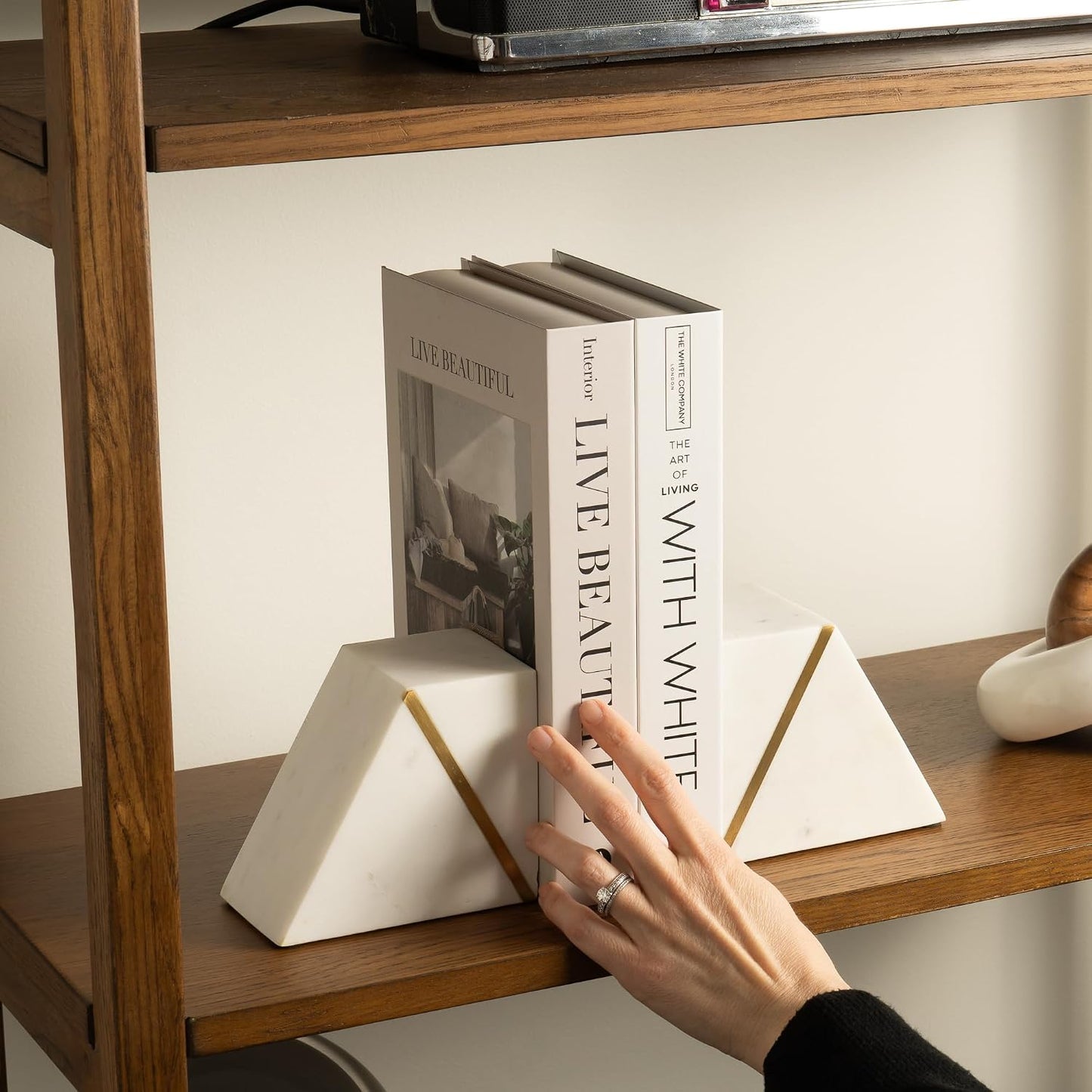 Marble Book Ends / White + Brass