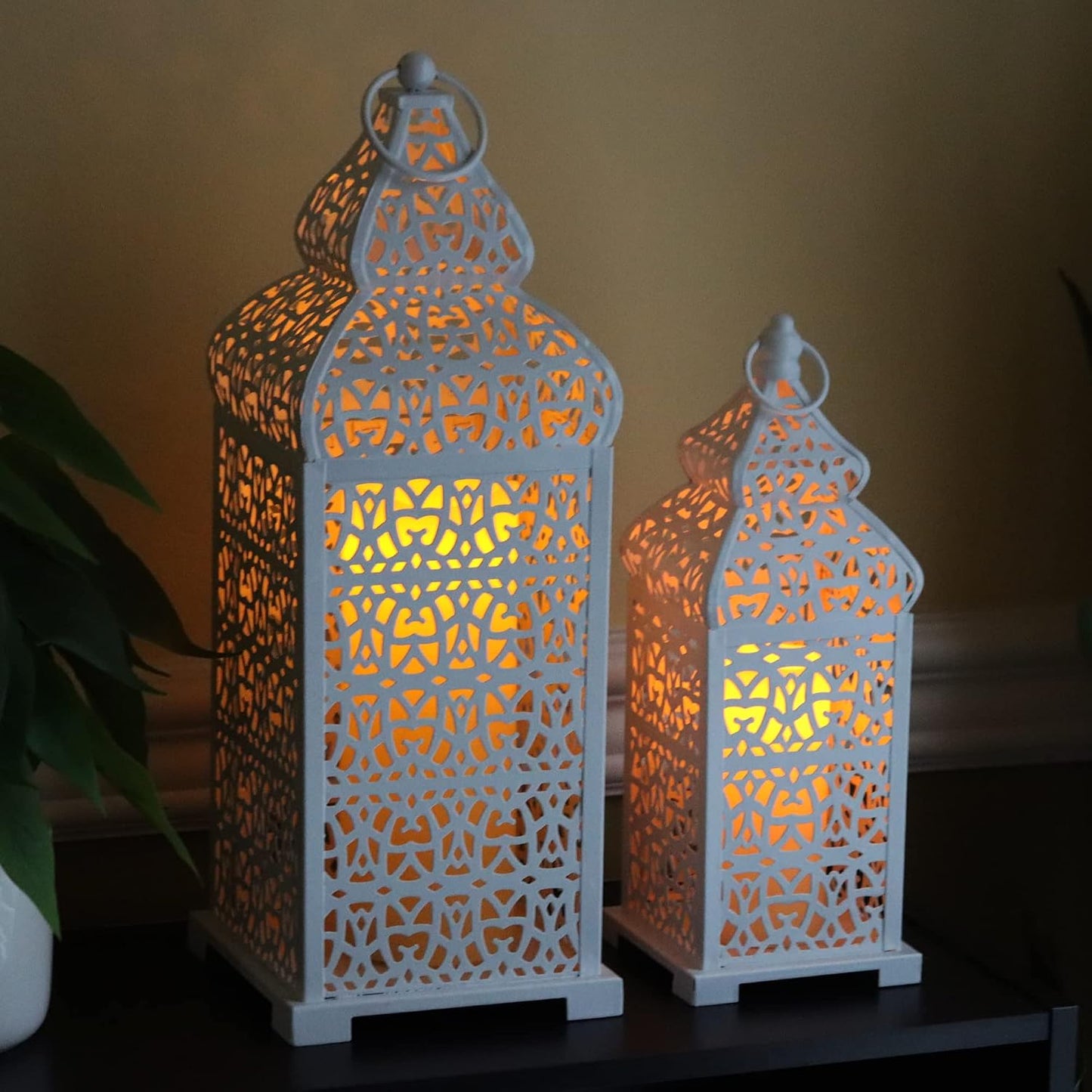 Vela Lanterns Decorative Indoor Moroccan Candle Holders, White, Set of 2 | White Wedding Centerpieces, Ramadan