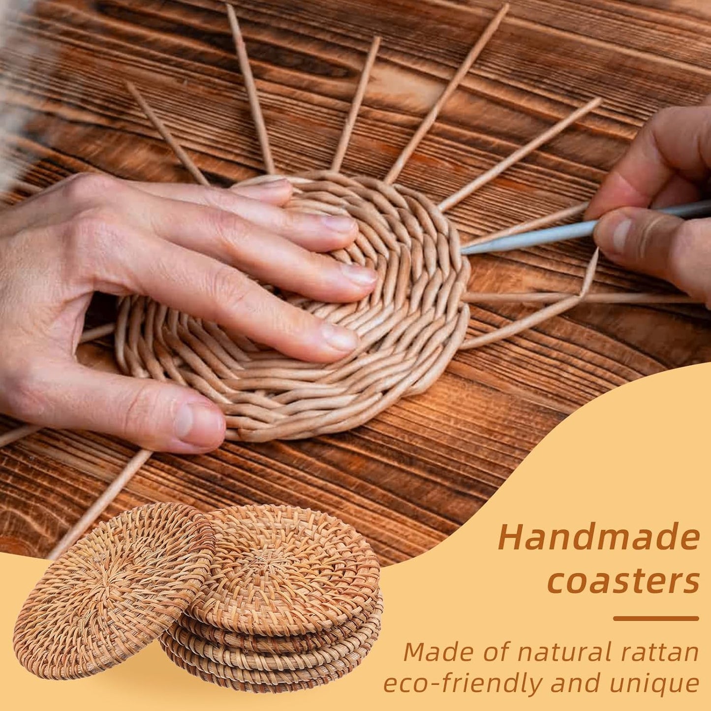 Holder / Wicker Boho Drink Coasters Set / Natural / 4 Inch / Set of 12