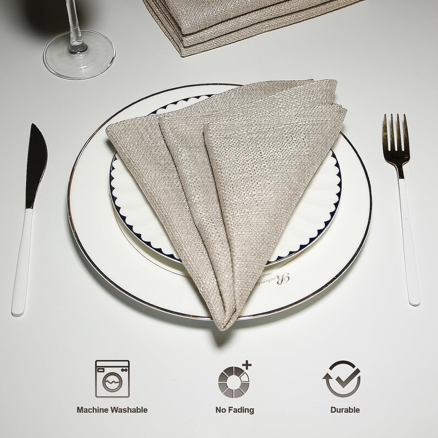 BALCONY & FALCON Rectangle Table Cloth Waterproof Beige 17.7"x17.7" 12pcs | Cloth Napkins Set of 12 Washable Linen