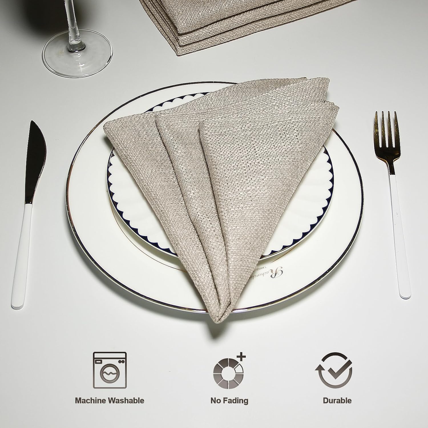 BALCONY & FALCON Rectangle Table Cloth Waterproof Beige 17.7"x17.7" 12pcs | Cloth Napkins Set of 12 Washable Linen