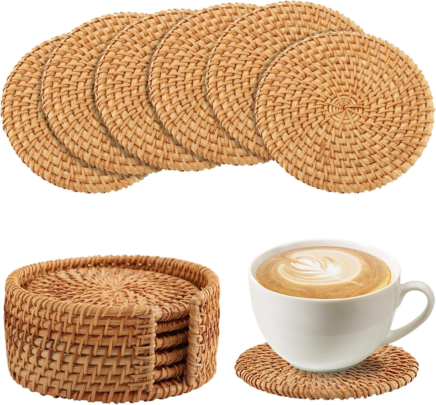 Holder / Wicker Boho Coaster / Natural / Set of 6